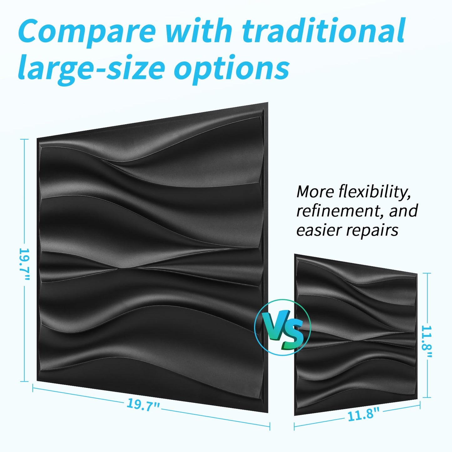 Art3d 20 Pack Decorative 3D Wall Panels, 19 Sq.Feet PVC Interior Wall Décor, 11.8"x11.8", Black