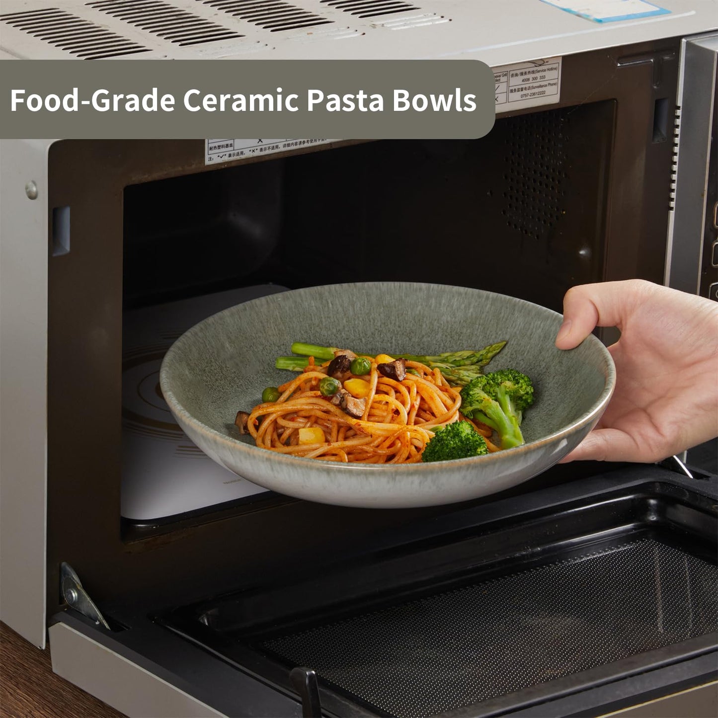 Pokini Pasta Bowls of 4, 32 Oz Salad Bowls Soup Bowls, Large Pasta Serving Bowl Porcelain Pasta Plates, Wide and Deep Bowls Set Microwave & Dishwasher Safe-Gradient Green