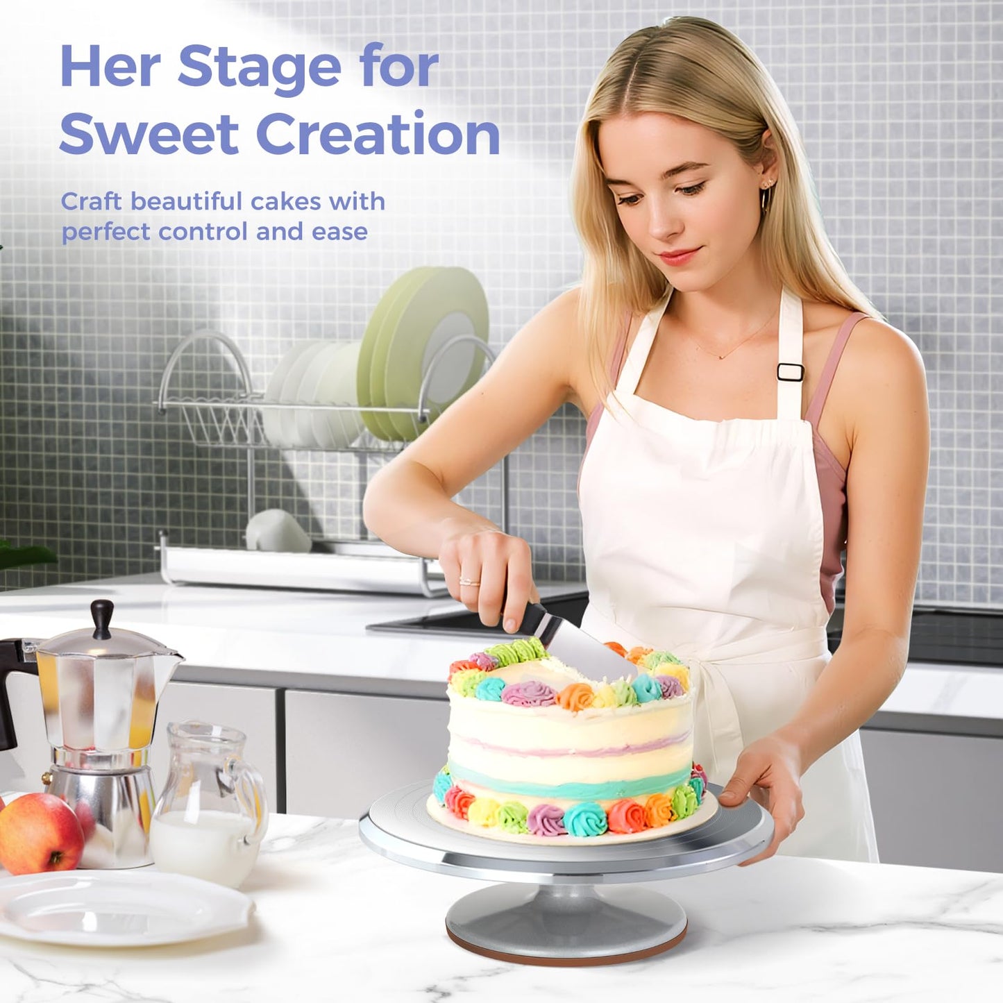 Ohuhu Cake Stand, Aluminium 12''Cake Turntable Decorating Bakery Supplies - BPA-Free Frosting Spinner Rotating Revolving Lazy Susan Perfect Mothers Day Gifts