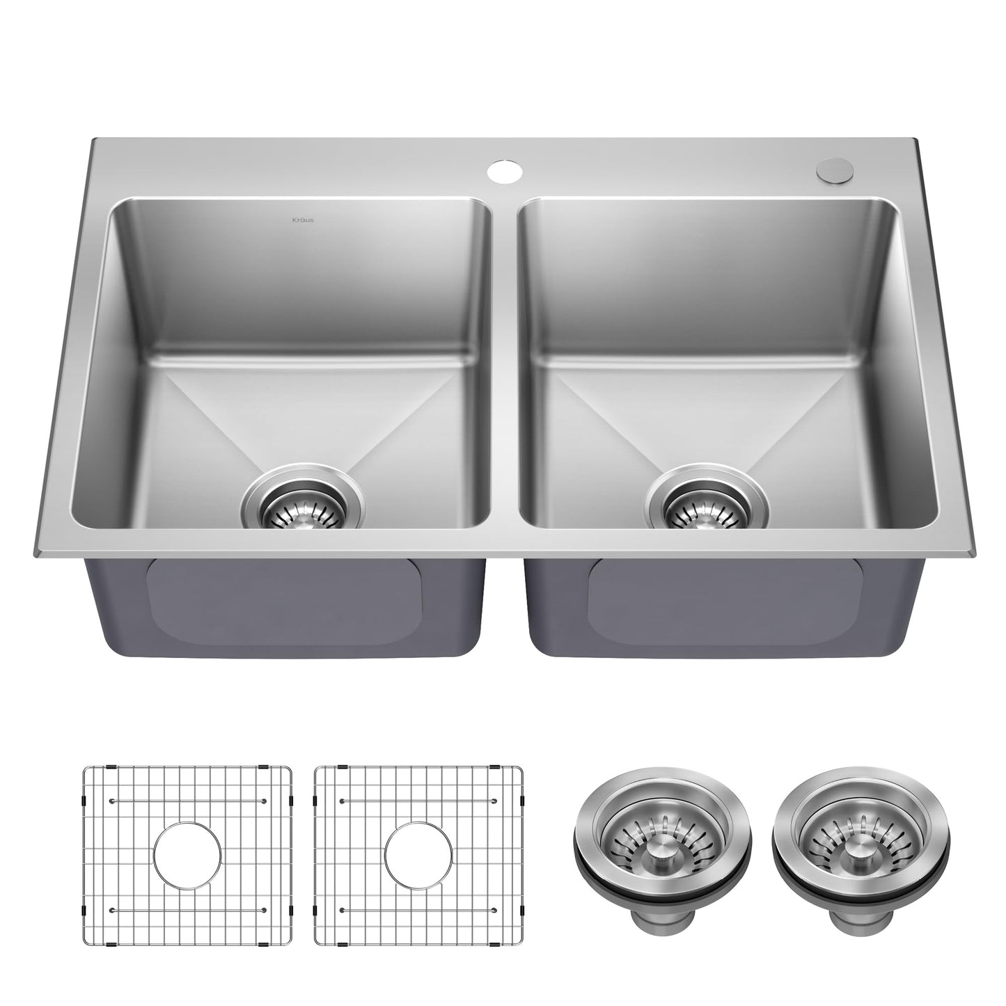 KRAUS Fairlane 33-inch Drop In/Top Mount Double Bowl 18-Gauge Stainless Steel Kitchen Sink, KHT632-33