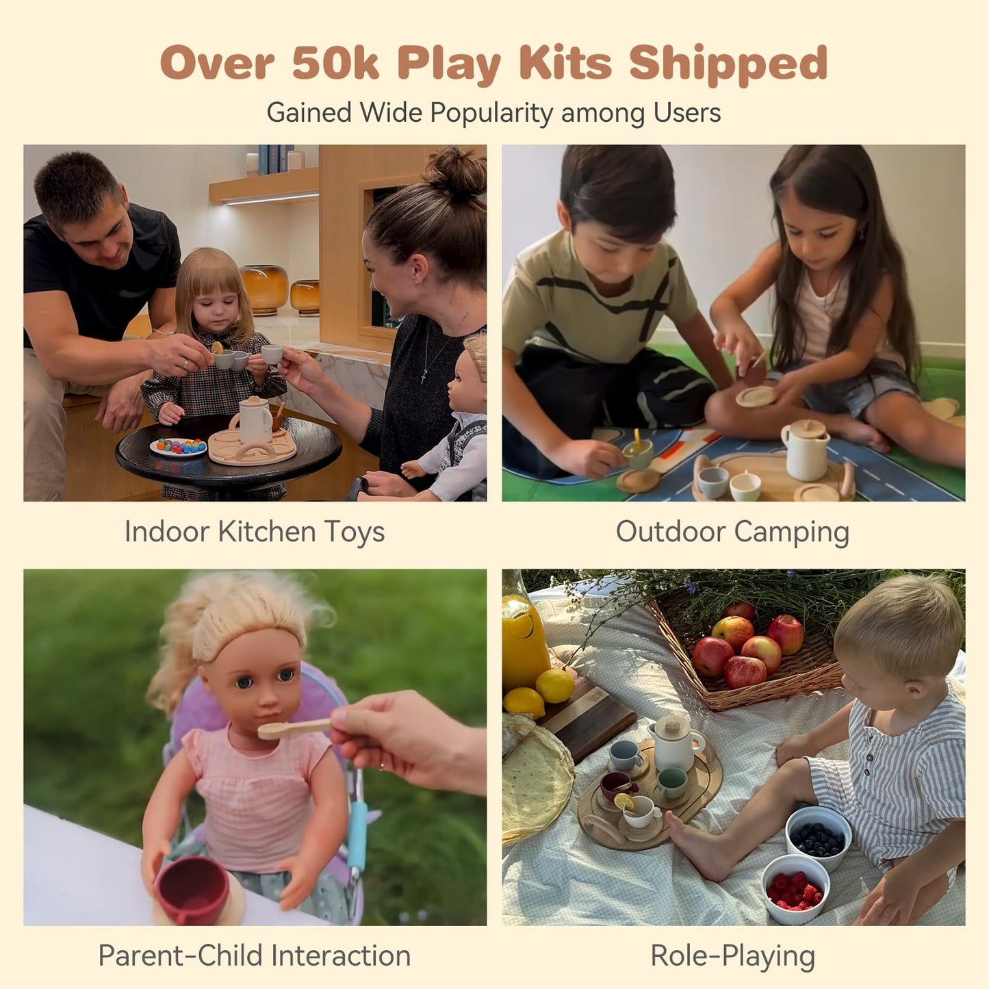 Youuys Wooden Tea Party Set for Toddler 3-5,Kids Tea Sets for Little Girls 4-6, 14pcs Silicone Kitchen Accessories, Pretend Play Montessori Toys with Tray for 3 4 5 6 Year Old Birthday