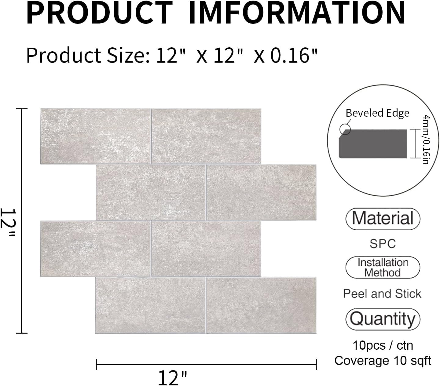 Colamo 10 Sheets Gray White Peel and Stick Backsplash Tile, Faux Stone Subway Tile for Kitchen Wall Backsplash, Bathroom Accent Wall, Stick On 12”x12” Adhesive Peel and Stick Tiles