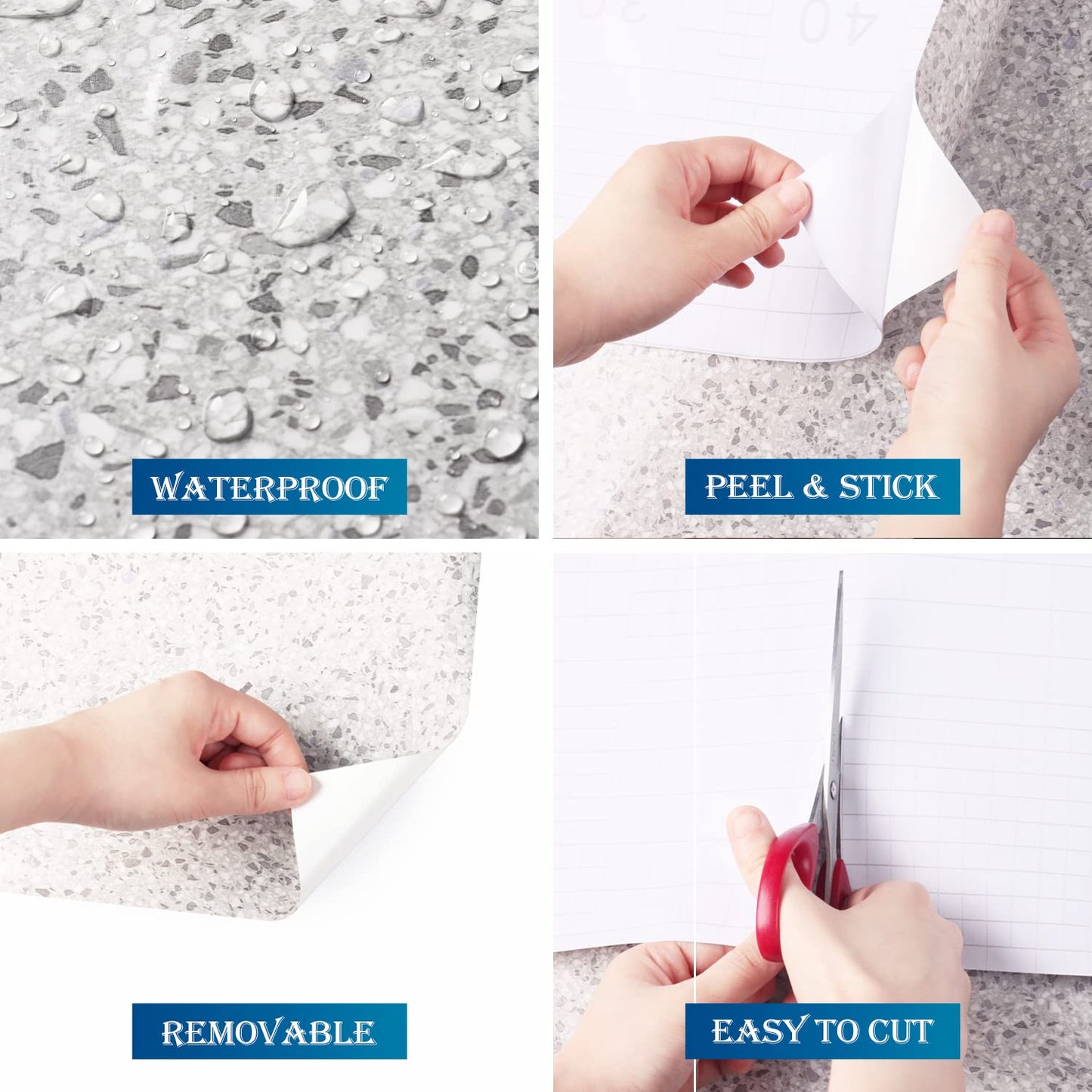 FunStick 24"x200" Granite Contact Paper for Countertops Waterproof Grey Granite Peel and Stick Countertops for Kitchen Bathroom Marble Wallpaper for Table Cabinets Adhesive Vinyl Removable Wall Paper