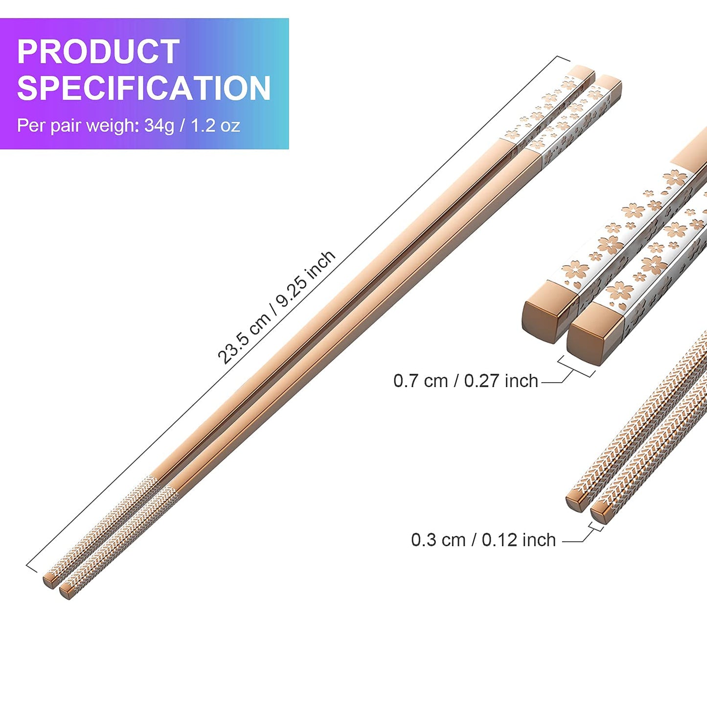 FOFAYU Metal Chopsticks Reusable 5 Pairs Multicolor Stainless Steel Chopsticks Dishwasher Safe Square Lightweight Non-Slip Chop Sticks Present Set