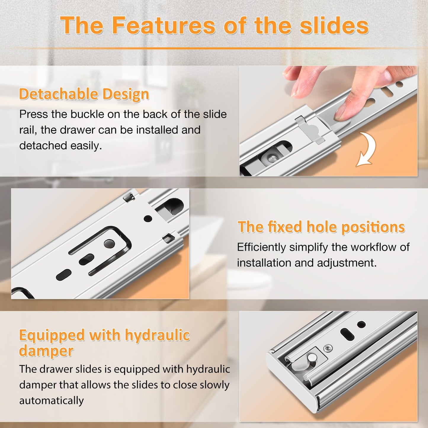 YENUO Soft Close Stainless Steel Full Extension Drawer Slides Side Mount 10 12 14 16 18 20 22 24 inch Ball Bearing Rails Track Guide Glides Runners Heavy 100 lb (Stainless Soft Close-1 Pair, 20 Inch)