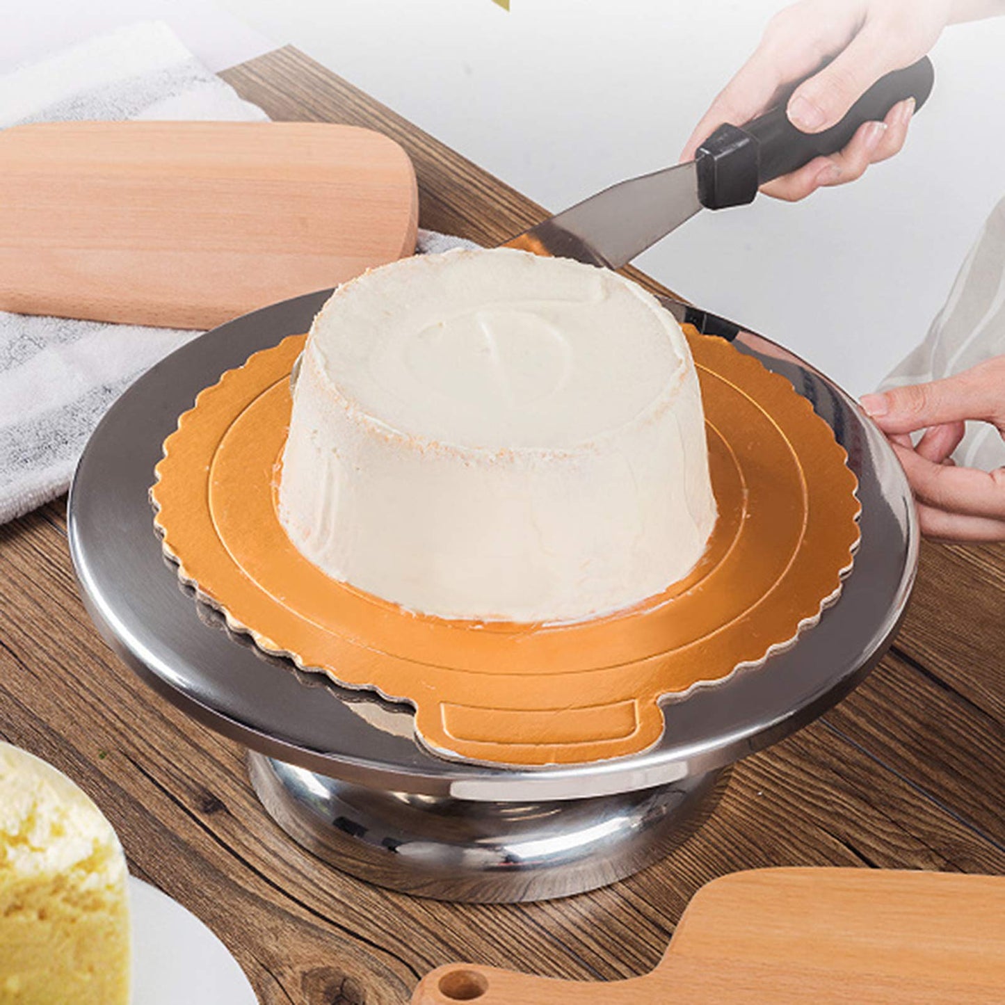 Zerodis Revolving Cake Stand, Stainless Steel Rotating Cake Turntable with Non Slip Base Cake Decorating Stand Bakery Supplies for Cupcakes Cookies Desserts