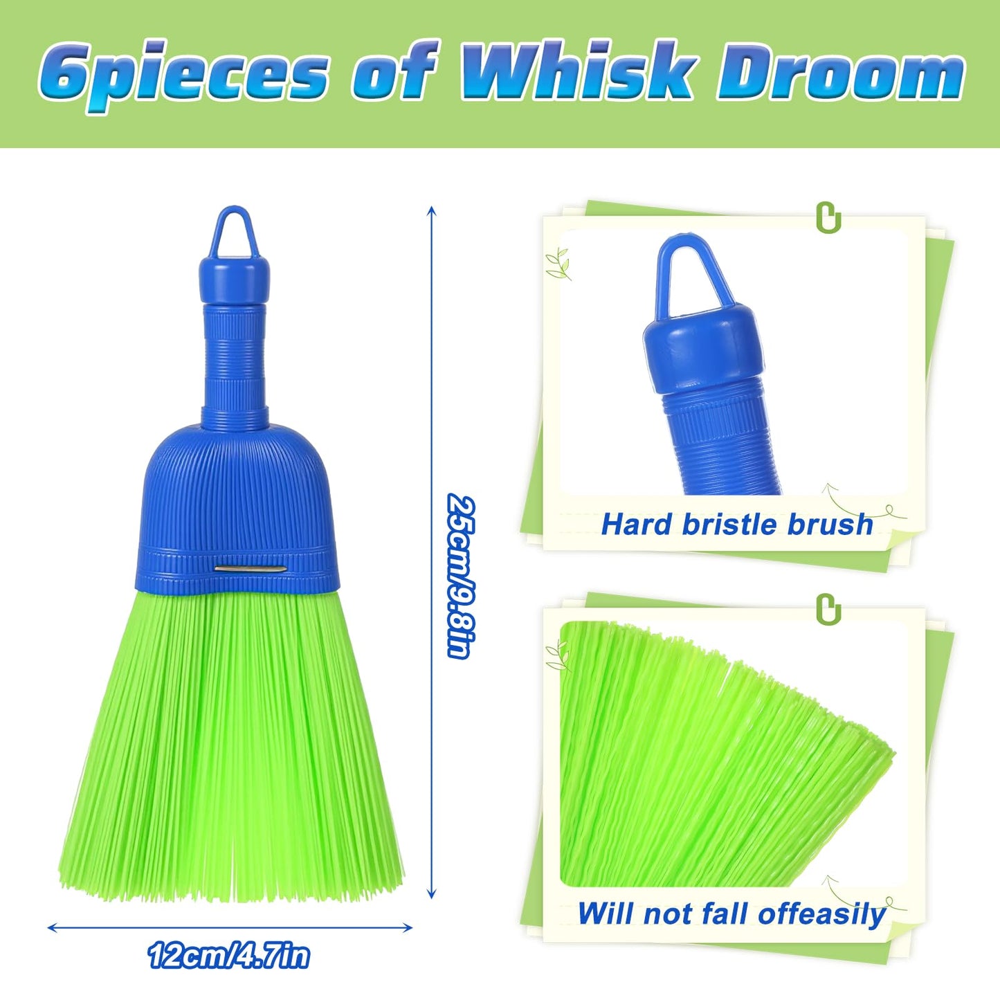 Afcabakila 6 Pcs Soft Bristle Broom, Poly Fiber Whisk Broom with Hang Hole, Handheld Brush for Indoor Outdoor Cleaning, Car, Porch, Floor, Room & Deck, Dust Dirt Remover, Compact, Easy Storage