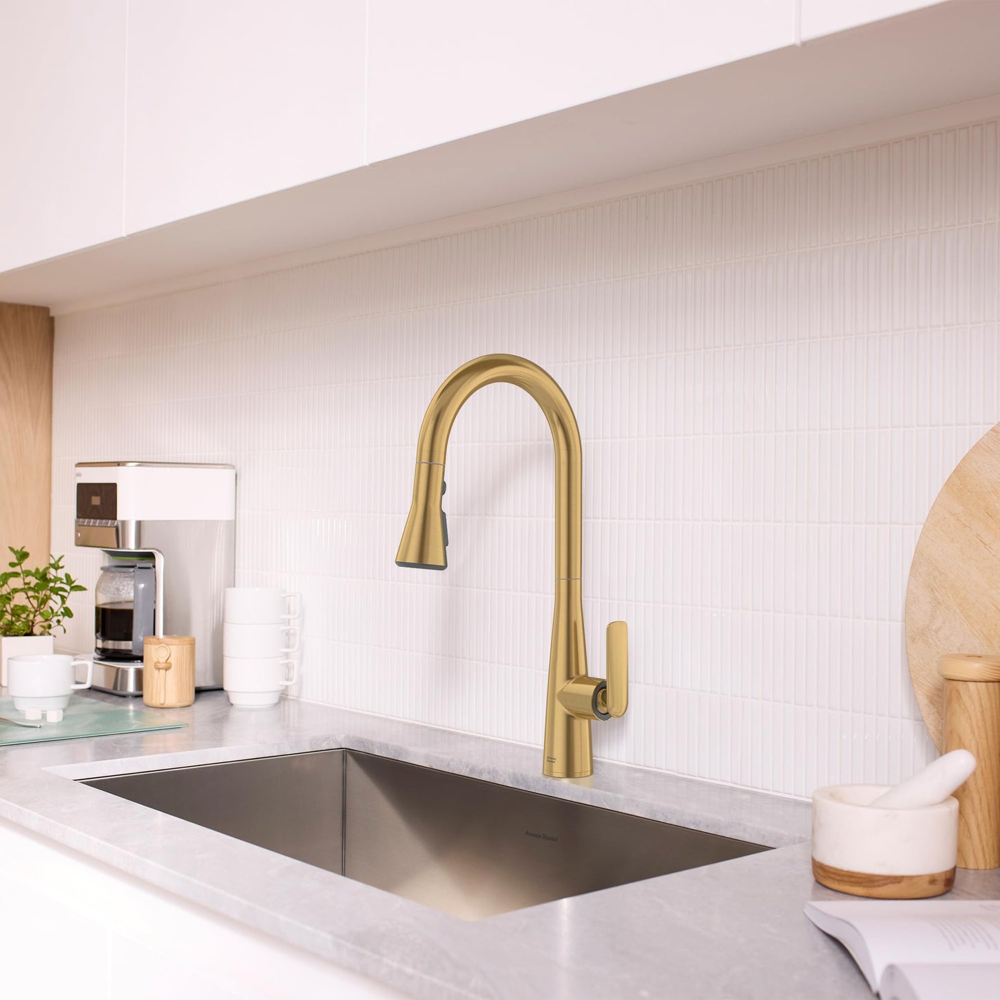 American Standard 104881GN00 Aspirations Single-Hole Kitchen Sink Faucet with Pull-Down Sprayer, 1.8 GPM, Brushed Gold