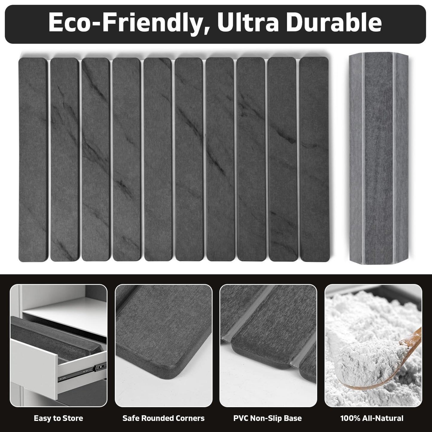 Large Stone Dish Drying Mat for Kitchen Counter, Quick Dry Dish Drying Mats, Foldable Absorbent Diatomaceous Earth Mats for Dishes Bottles Cup, Match Any Countertop (Gray Marble 24"×16" & 8"x4")