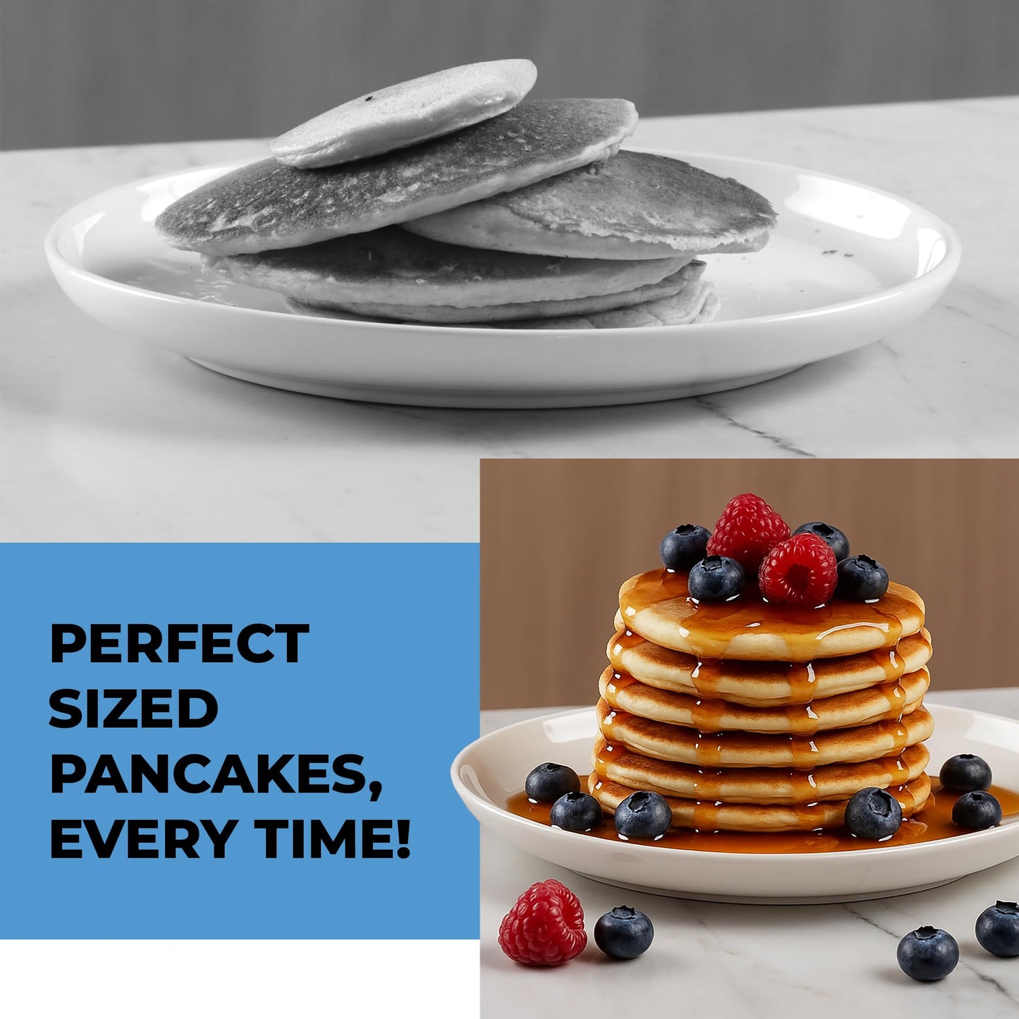 Pancake Batter Dispenser - Kitchen Must Have Tool for Perfect Pancakes, Cupcake, Waffle, Muffin Mix, Cake & Crepe - Easy Pour Baking Supply for Griddle - Pancake Maker with Measuring Label (Turquoise)