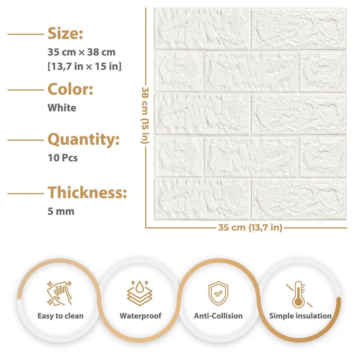 JOLOV 10 PCS 3D Wall Panels Peel and Stick - PE Foam DIY Self Adhesive, Waterproof, Perfect for Interior Wall Decor in Bedroom & Living Room (10)