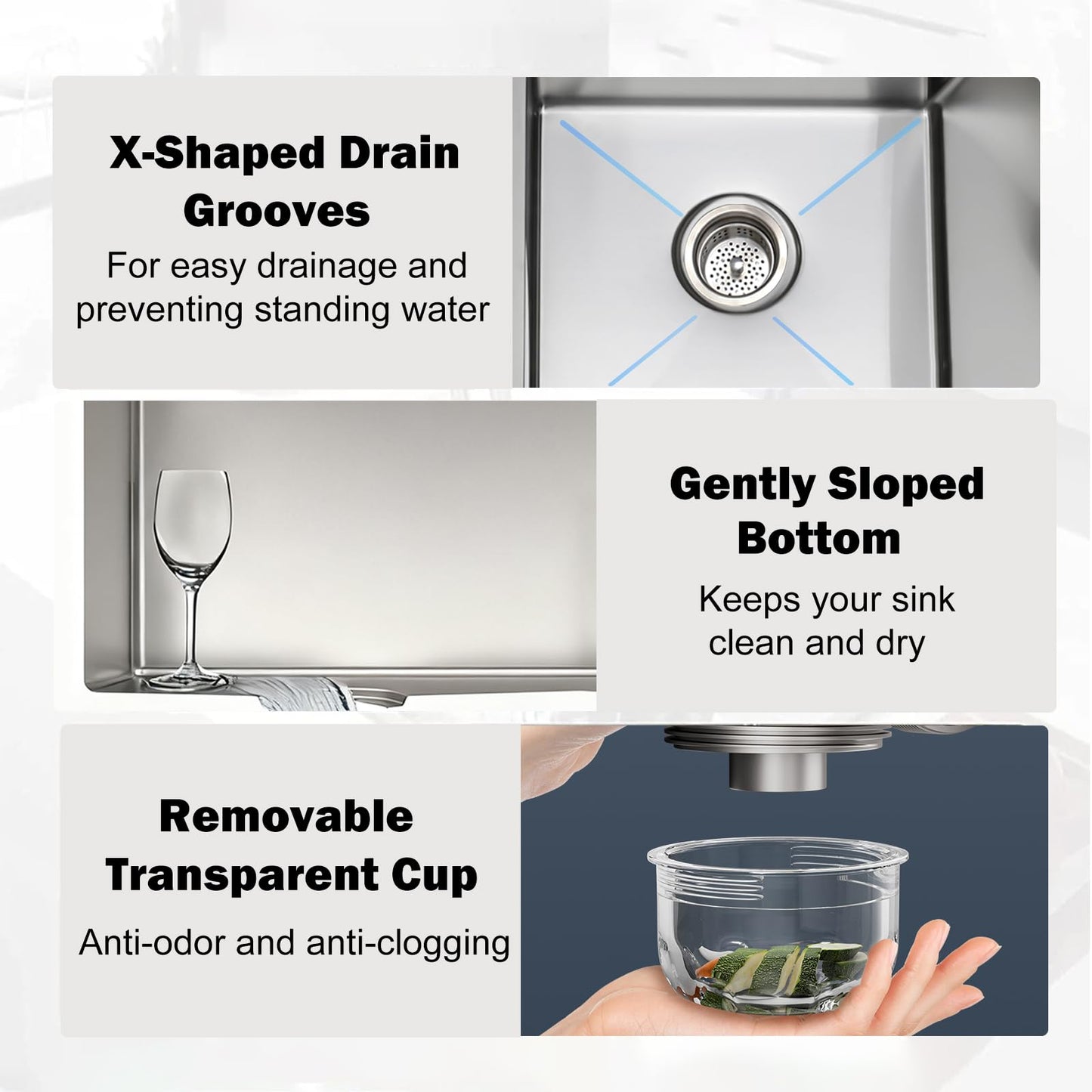 SANYCASA 33 Inch Double Bowl Kitchen Sinks with Quick Drain Slope - 11 Gauge (3mm) 304 Stainless Steel Undermount Kitchen Sink with Accessories