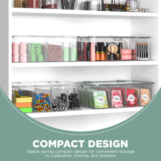 Utopia Home - Tea Bag Organizer With Lids, (2 Pack) Clear Pantry Storage Box - Stackable Partition Organizers or Holder With Lids For Drawers, Countertops, Fridge, Kitchen, Snack & Spice Organization