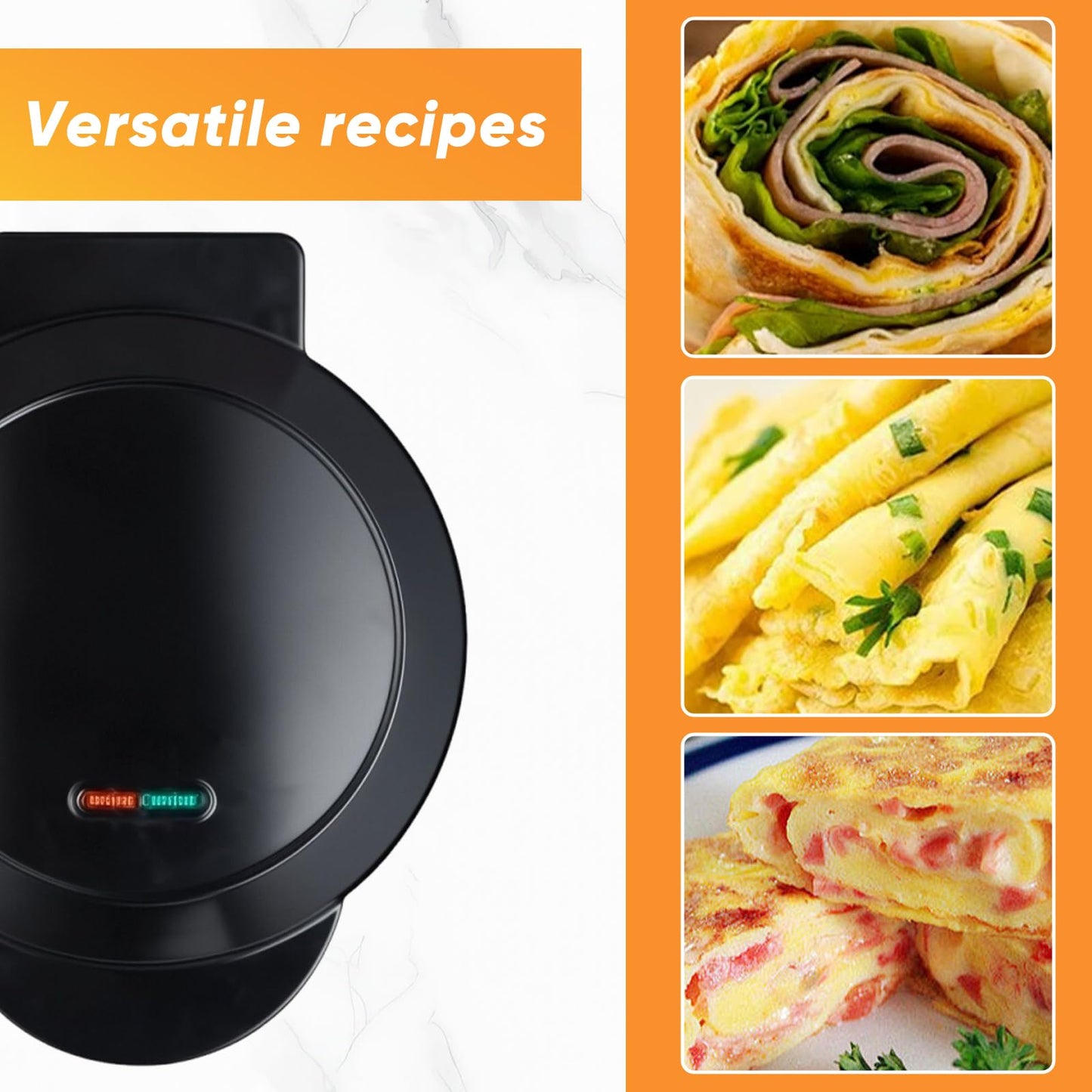 SakerPlus Dual-Zone Electric Omelette Maker, 1000W Rapid Double-Sided Egg Cooker with Non-Stick Plates,Compact Breakfast Maker for 2 Omelettes Simultaneously, Cool-Touch Handle for Home,Dorm&Travel