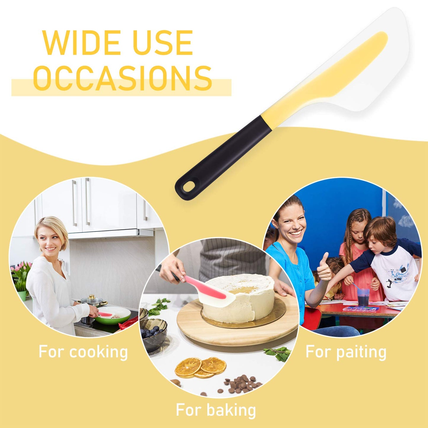 Patelai Omelette Spatula Kitchen Omelet Turner Silicone Non-stick Omelette Scraper Silicone Pigment Scraper with Non Slip Grip for Kitchen Omelet Pancake, Translucent(Yellow)