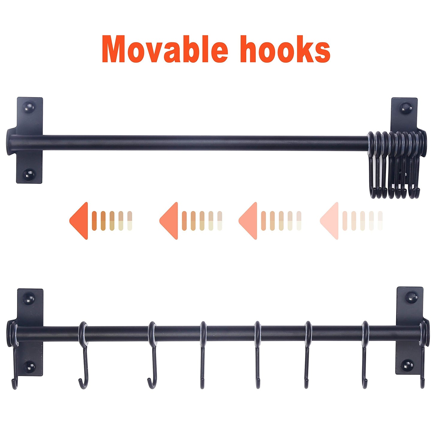 Dseap Pot Rack - Pots and Pans Hanging Rack Rail with 8 Hooks, Double Bars, Pot Hangers for Kitchen, Wall Mounted,Black