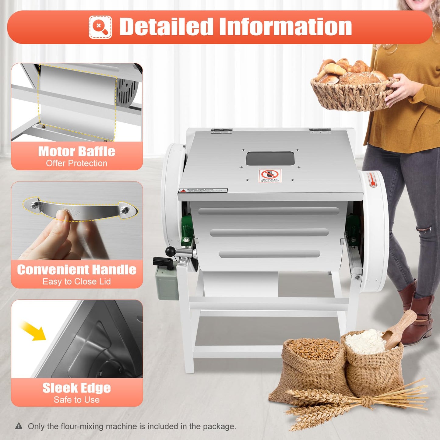 Lumicasaler Commercial Dough Mixer, 30QT Electric Flour Mixing Machine, 1500W Dough Kneader Machine with 90° Tilt Stainless Steel Bowl and Double Belts, 40r/min Forward/Reverse for Bakery Pizza Shop