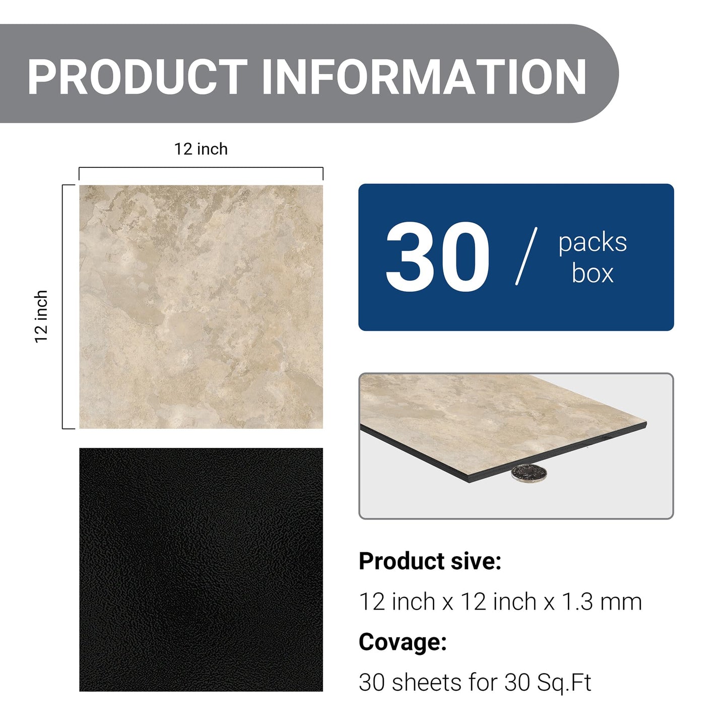 Dotfloor 30-Pack 30Sq Self Adhesive Vinyl Floor Tiles - 12x12 Inch Peel and Stick Floor Tile, Waterproof & Thicker Marble Pattern Flooring, Removable Tiles for, Bathroom, Bedroom (Pattern Marble)
