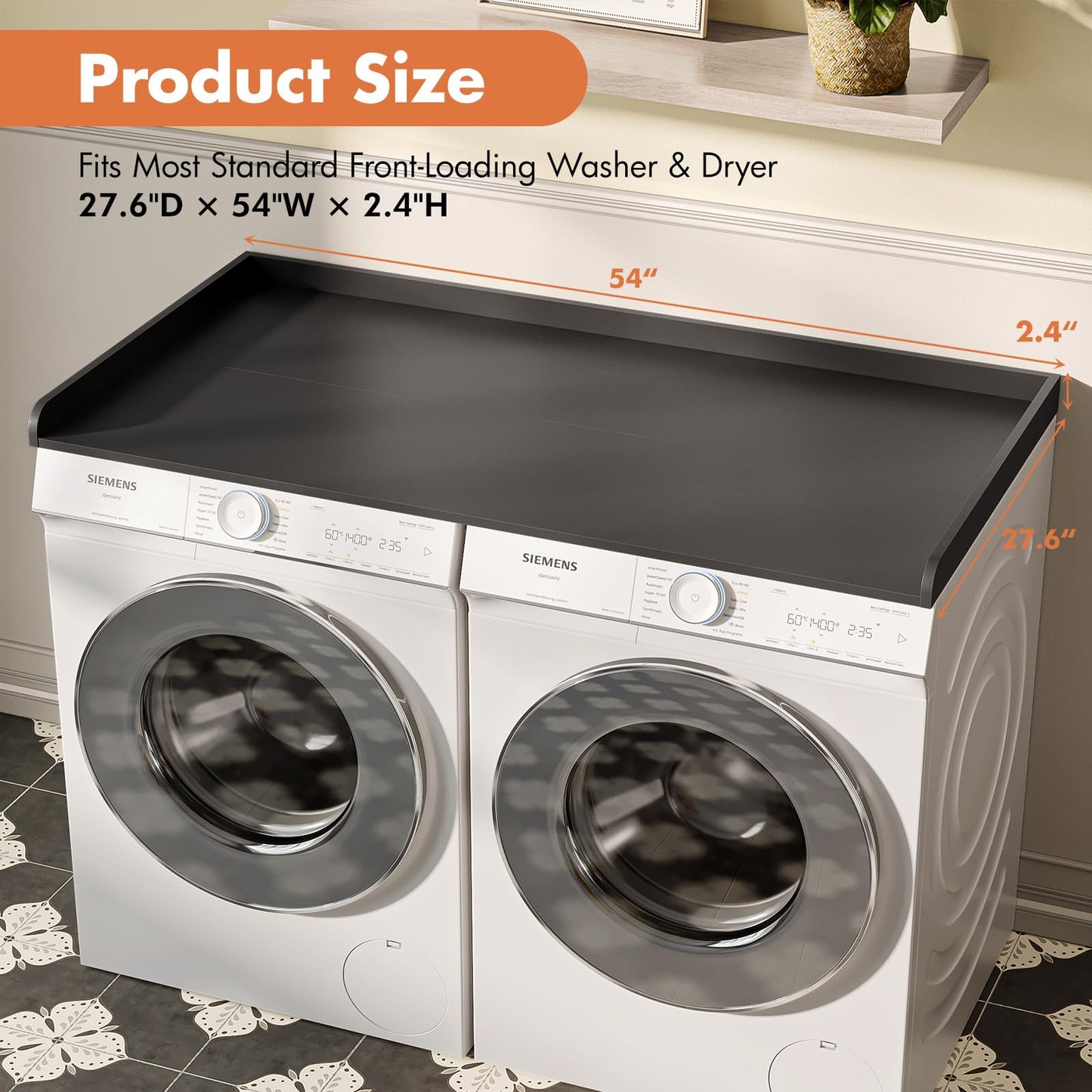 Furnivio Premium Washer Dryer Countertop with Anti-Slip Pad, 54inch Laundry Room Organization Set, Stackable Storage Solution with Silicone Ironing Mat, Diatomite Mat(Black)