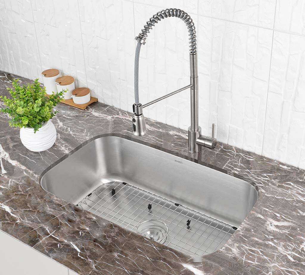 Ruvati 32-Inch Undermount Single Bowl Kitchen Sink – 16 Gauge Stainless Steel Kitchen Sink, Brushed Finish, Soundproof Padding – RVM4200 - Undermount Sinks for Modern Kitchens