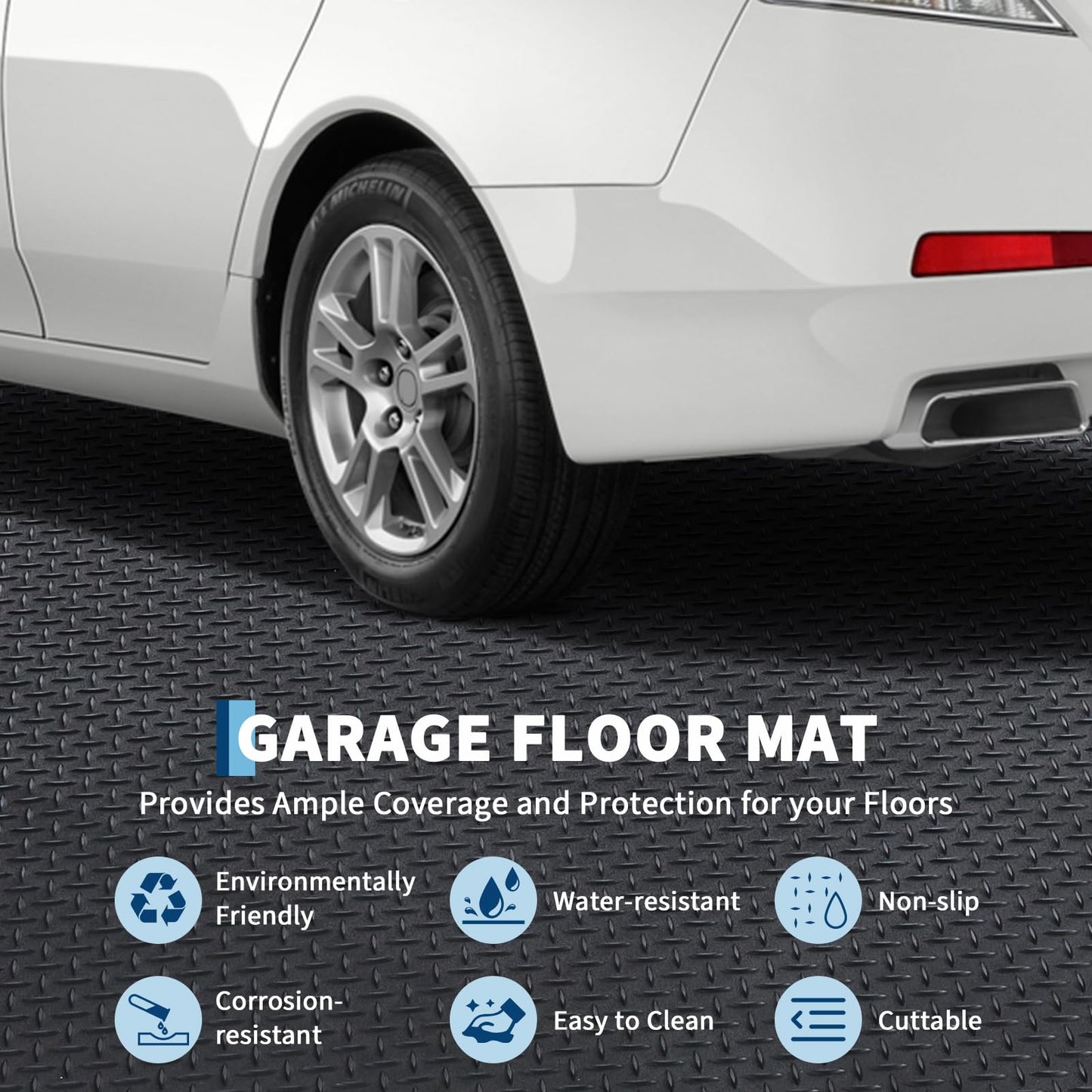 7.8 x 22 FT Garage Floor Mat, 2.8mm Thickened Diamond Plate PVC Garage Mats Flooring Roll for Under Car, Garage Car Parking Mats for Compact SUVS, Sports Car