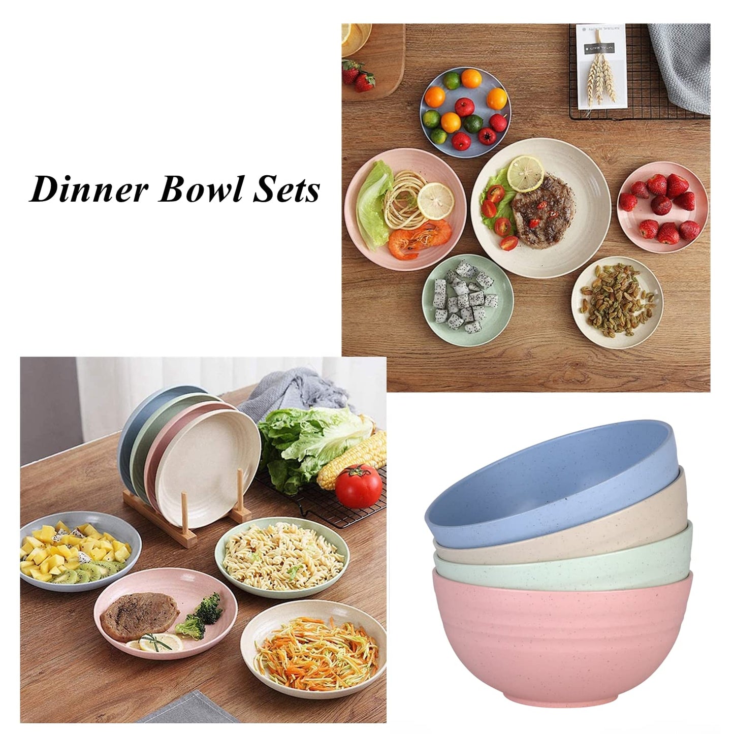 WANBY Lightweight Wheat Straw Cereal Bowls Unbreakable Dinner Dishes Bowl Set Dishwasher & Microwave Safe (Small 4 Pack 4.5')