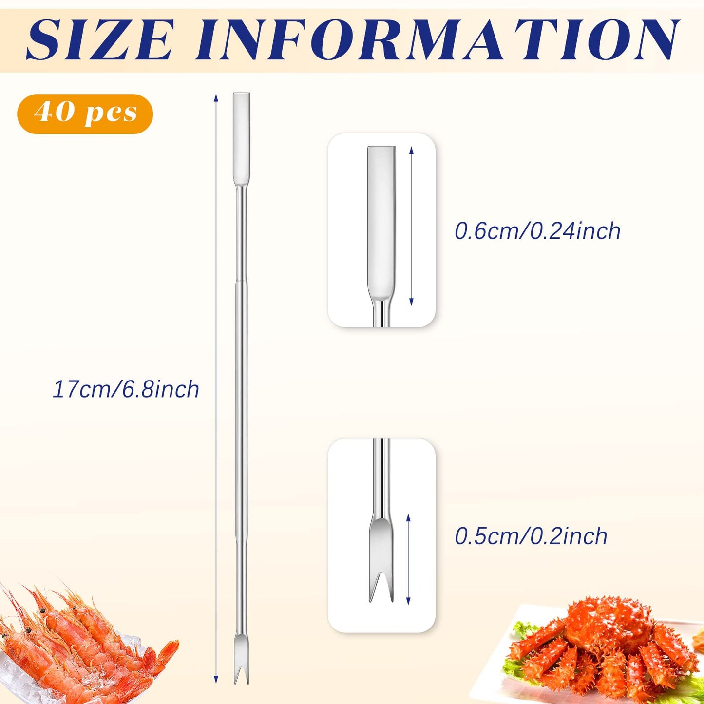 Yaomiao 40 Pcs Stainless Steel Seafood Forks Set Silver 6.8 Inch Crab Forks Seafood Tools Crab Legs Utensils Picks for Eating Lobster Leg Shrimp
