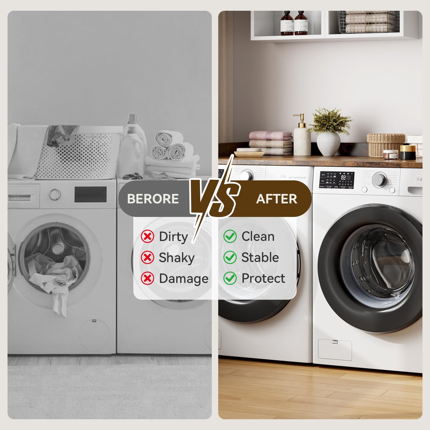 IDEALHOUSE 2-Tier Washer and Dryer Countertop with Shelf or Drawers, Laundry Countertop Cover with Non-Slip Pad, 54"X27.5" Laundry Topper for Folding Clothes Over Washer and Dryer-White