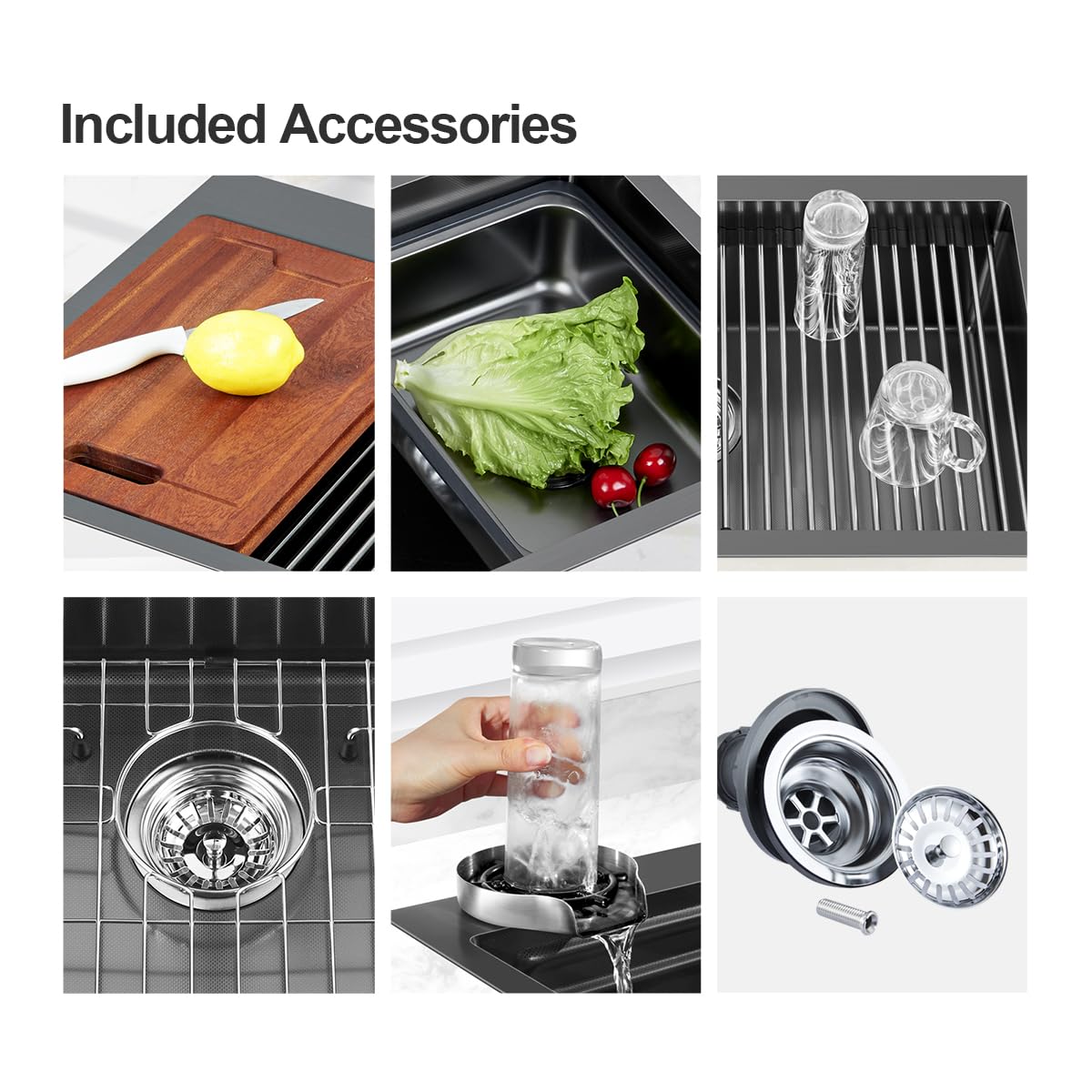 FRANIC 29" Handmade Black Bar Workstation Sink, 29" x 18" x 8" Stainless Steel Matte Nano Black Topmount Single Bowl Small Kitchen Outdoor Sink