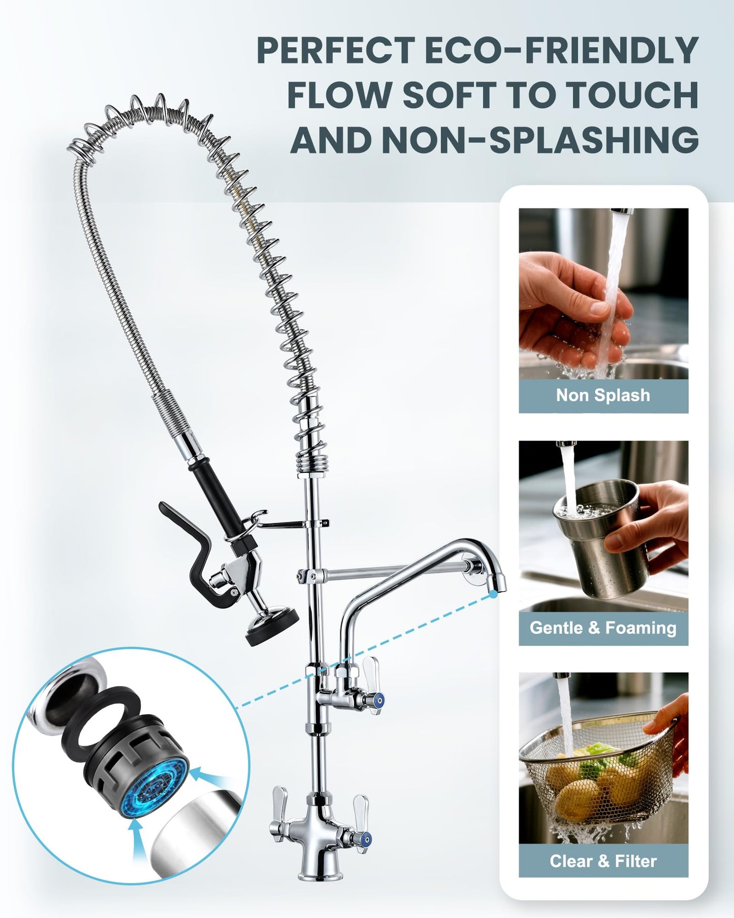 iVIGA Single Hole 39" Height Commercial Kitchen Faucet Deck Mount with Pre-Rinse Sprayer, Commercial Sink Faucet with 10" Add-on Swing Spout & Spring Pull Down Sprayer for Restaurant Hotel