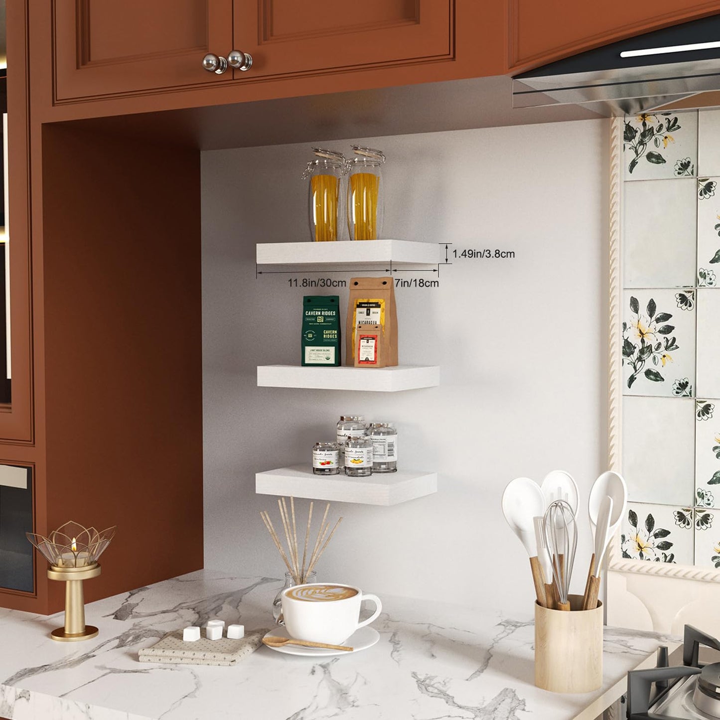 Mifurn Floating Shelves, White Wooden Set of 3 Wall Mounted Bathroom Shelves Over Toilet, Modern Small Hanging Shelves for Bedroom Living Room Kitchen Home Decor Storage, 12" x 7" x 1.5"