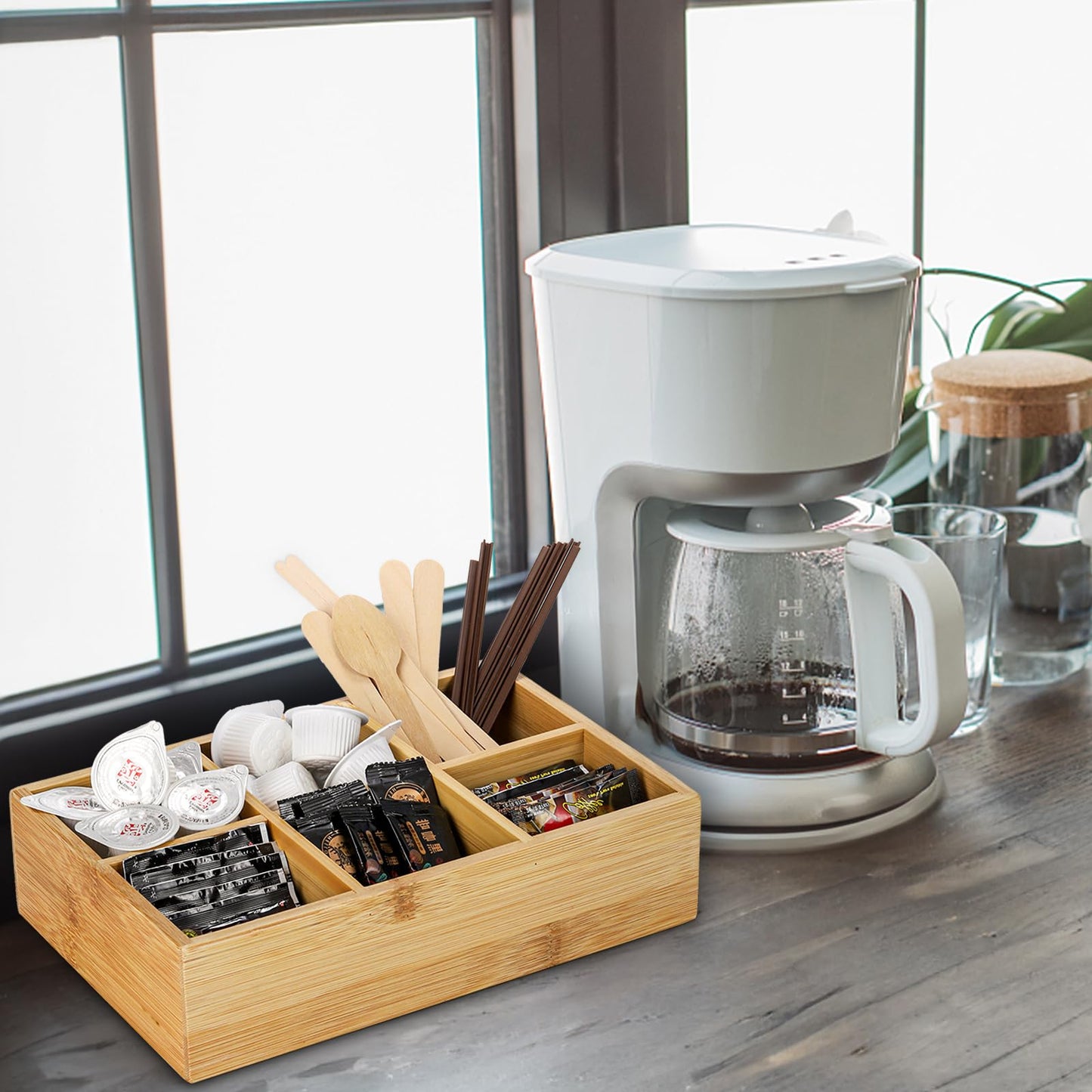 Dicunoy 2 Pack Bamboo Tea Bag Organizers, Wood Tea Bag Storage for Drawers with 6 Roomy Compartments, Sturdy Tea Chest Boxes for Shelf, Coffee Station, Sugar Packet, Sweeteners, Small Packets