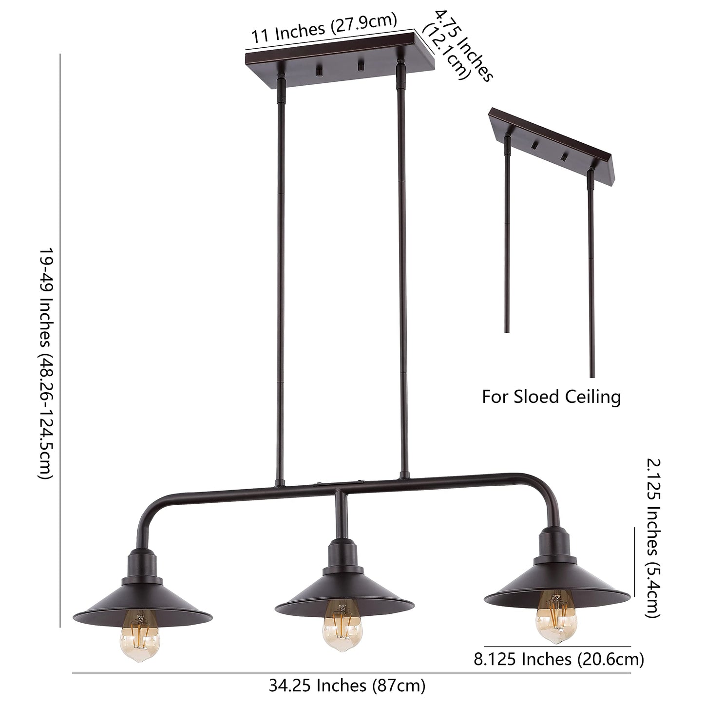 JONATHAN Y 34.25" Oil Rubbed Bronze 3-Light Pendant for Kitchen Island, Modern Farmhouse Industrial Metal Ceiling Light with LED Bulbs, Iron Shade (JYL1113A)