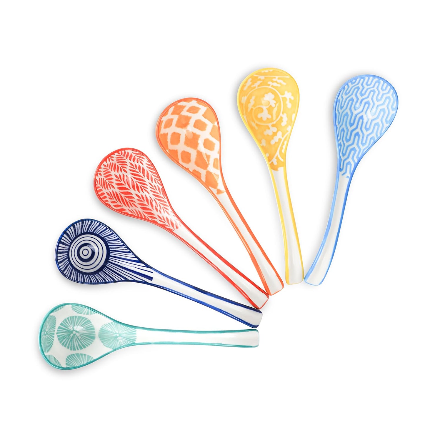 Selamica Asian Ceramic Soup Spoon Set of 6, 6.3 Inch Ramen Spoons, Japanese and Chinese Styles, Assorted Colors
