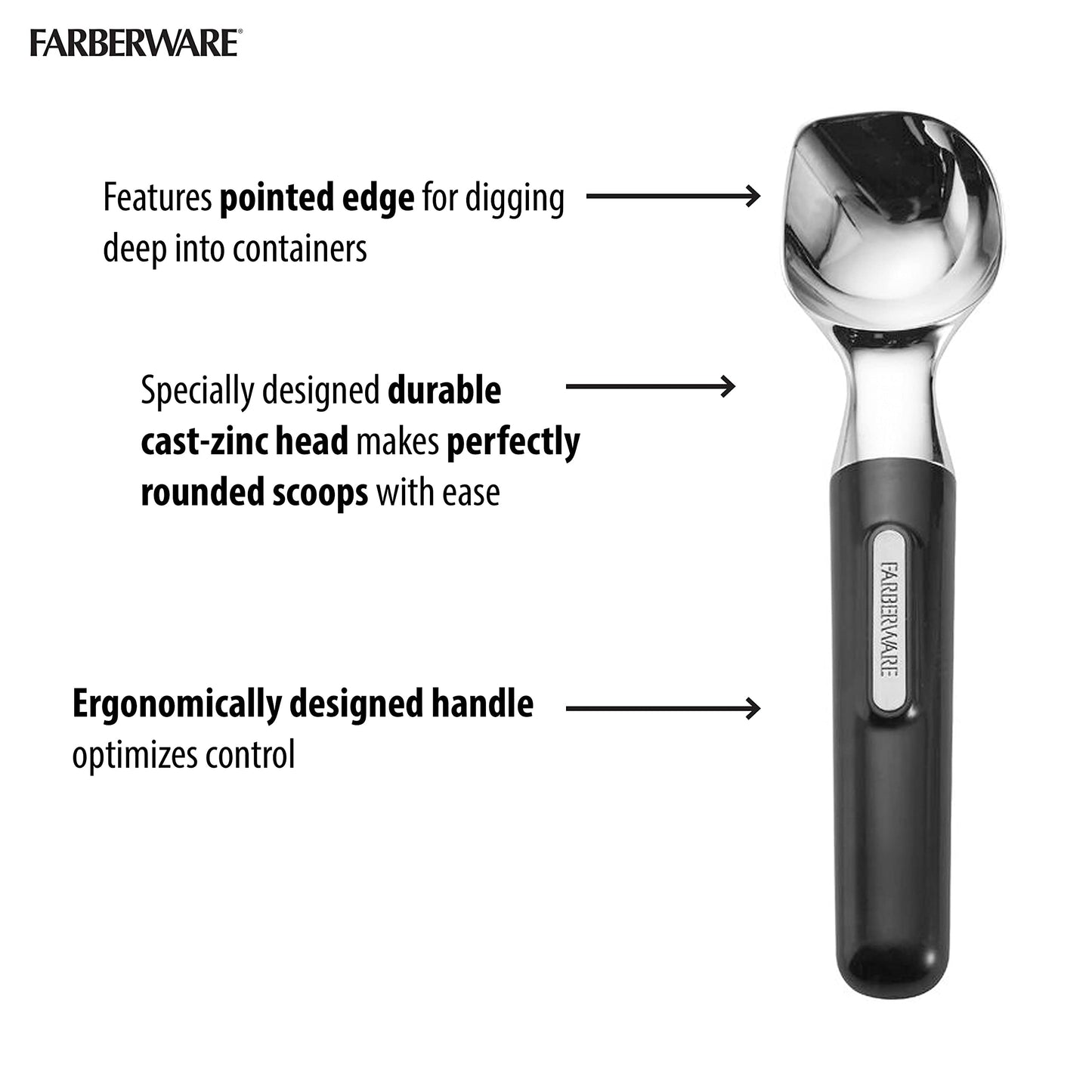 Farberware Professional Ice Cream Scoop, Comfortable Handle, Heavy Duty, Professional Grade Scooper, Get Perfect Shape Scoops, Great for Spooning Frozen Hard Gelato and Sorbet, Cookie Dough, Melon