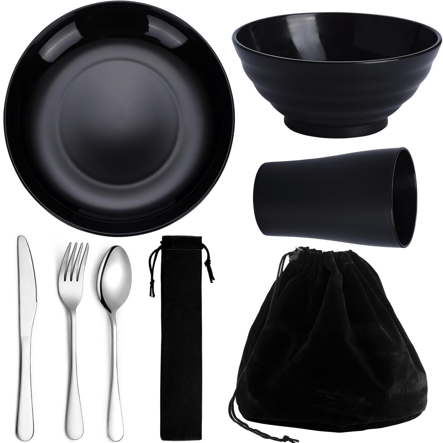 Kyraton Camping Utensils, Portable Travel Silverware Set with Reusable Light Weight Mug, Bowls and Plate, Stainless Steel Cutlery Set, Camping Mess Kit for 1 Person
