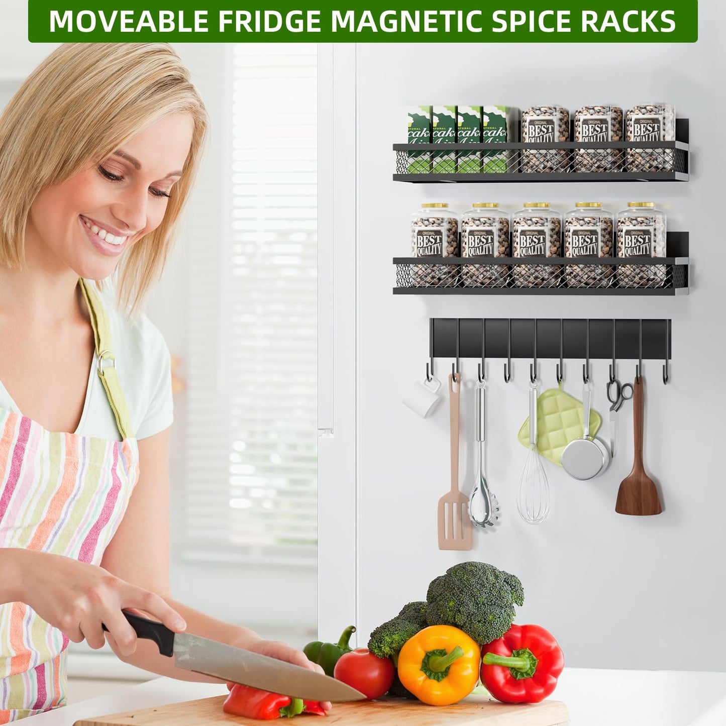 Umomi Magnetic Spice Rack for Refrigerator, 3 Pack Magnetic Shelf for Refrigerator, Movable Magnetic Basket is Used for Side Storage in Ovens, Microwaves, or Washing Machines
