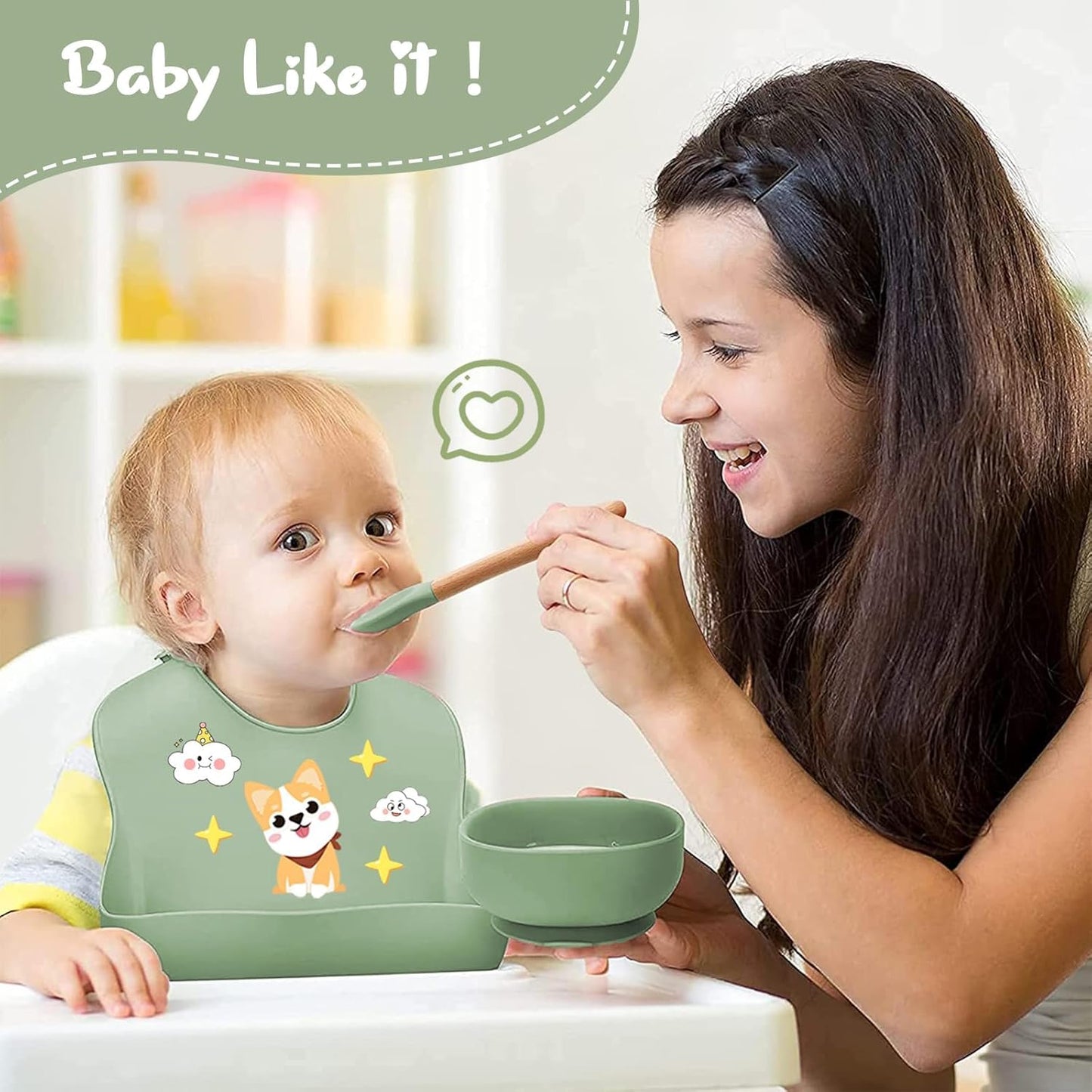 9PCS Silicone Feeding Set for Baby Led Weaning - Non Toxic Food Grade Suction Plates & Bowls, Soft Silicone Bibs with Pocket, Self Feeding Spoons & Utensils for 6-36 Months Infants Toddlers, Dishwashe