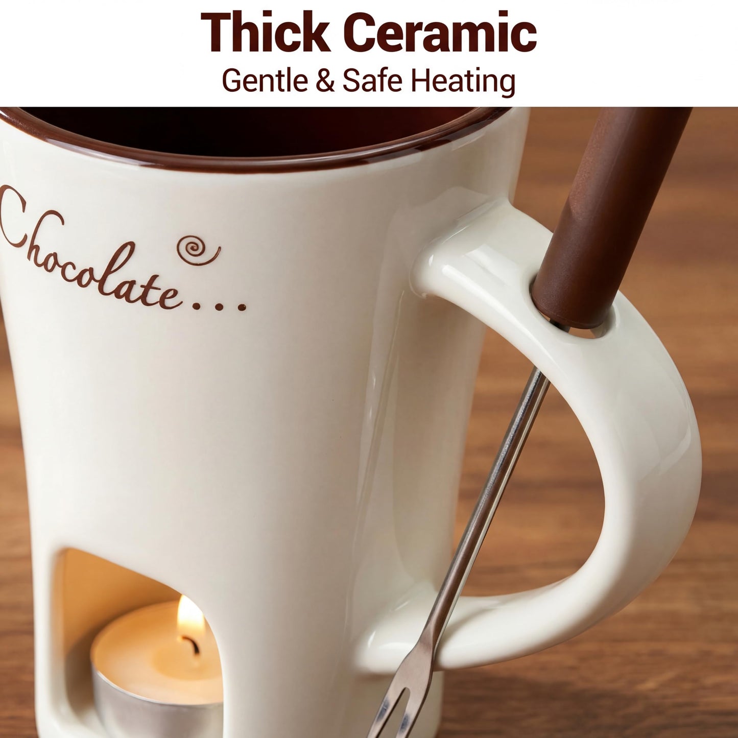 Fondue Mug Set for Chocolate Ceramic Melting Cups Tealight, Mini Fondue Pot Kit with Fork & Candle,Candy warmer, Perfect Gift for Date Nights Valentines Birthday Wedding Gift Dessert lovers (1, White)