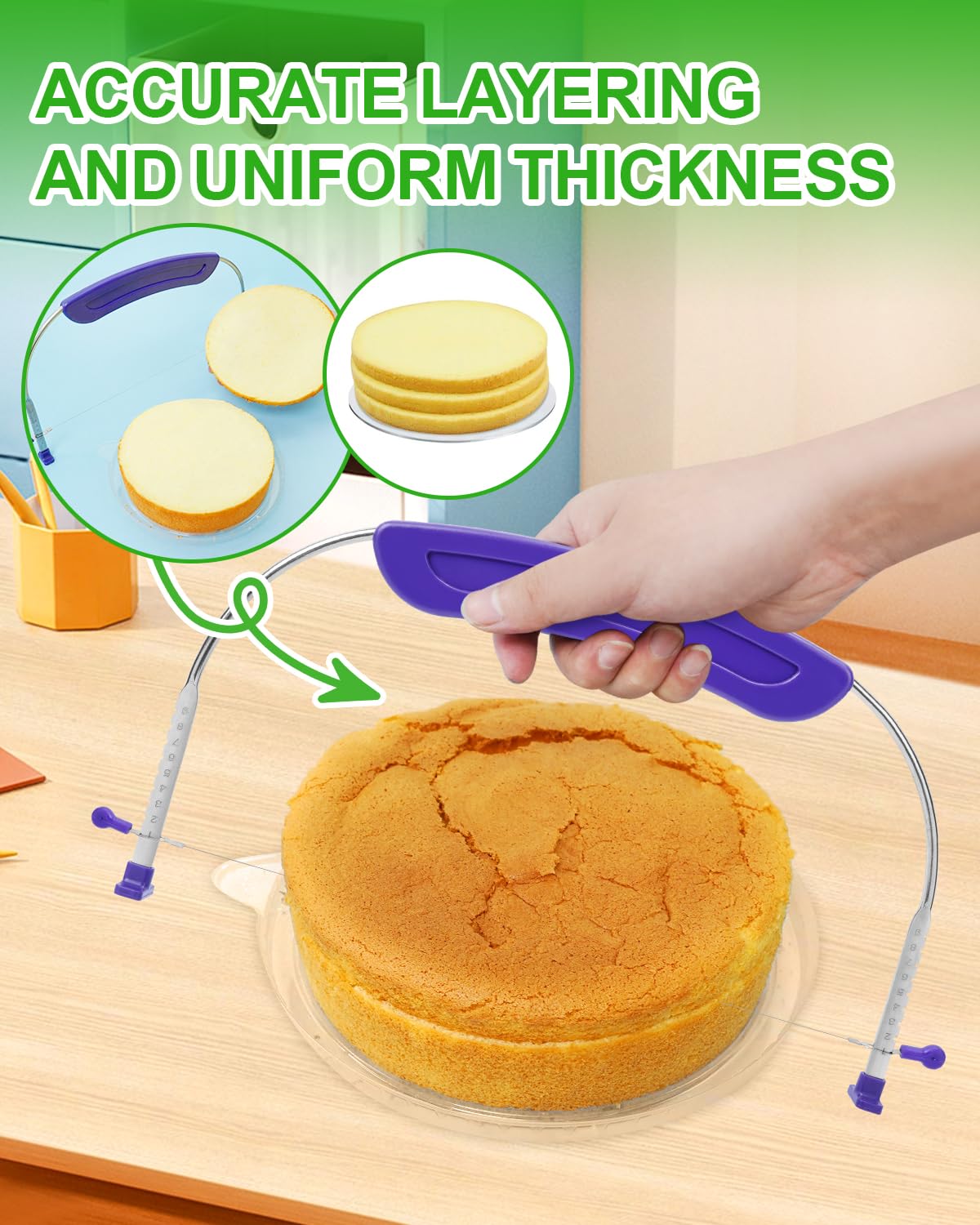 PROKITCHEN Cake Leveler, Cake Leveler & Slicer, Adjustable Cake Cutter Slicer Leveler, Cake Layer Slicer, Layer Cake Wire Cutter for Wedding Birthday Suitable for 10 Inch Cake Slicer For Even Slices