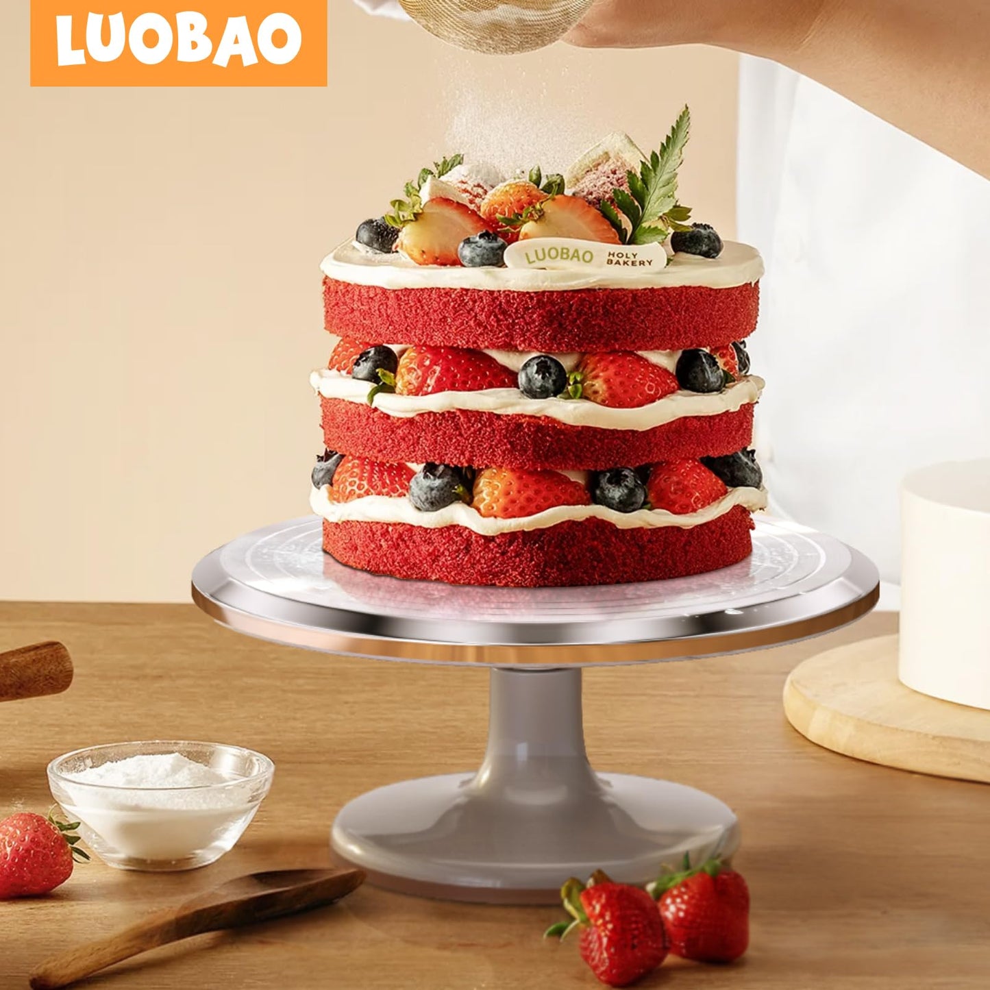 12 Inch Cake Turntable Decorating Stand with Aluminum,Cake Turntable Decorating Kit,Rotating Cake Stand Cake Spinner Stand Leveler Set Pastries Decorations Cake Turner Table Tools