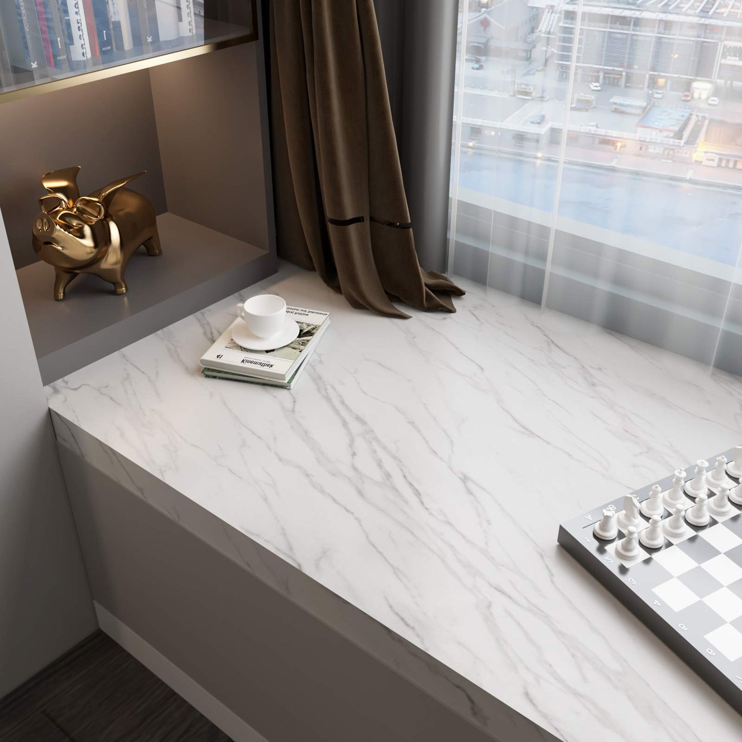 Stickyart Marble Contact Paper Peel and Stick White Marble Wallpaper for Countertops 15.8"X317" Self Adhesive Marble Counter Top Peel and Stick Waterproof Marble Contact Paper for Desk Table Cabinets