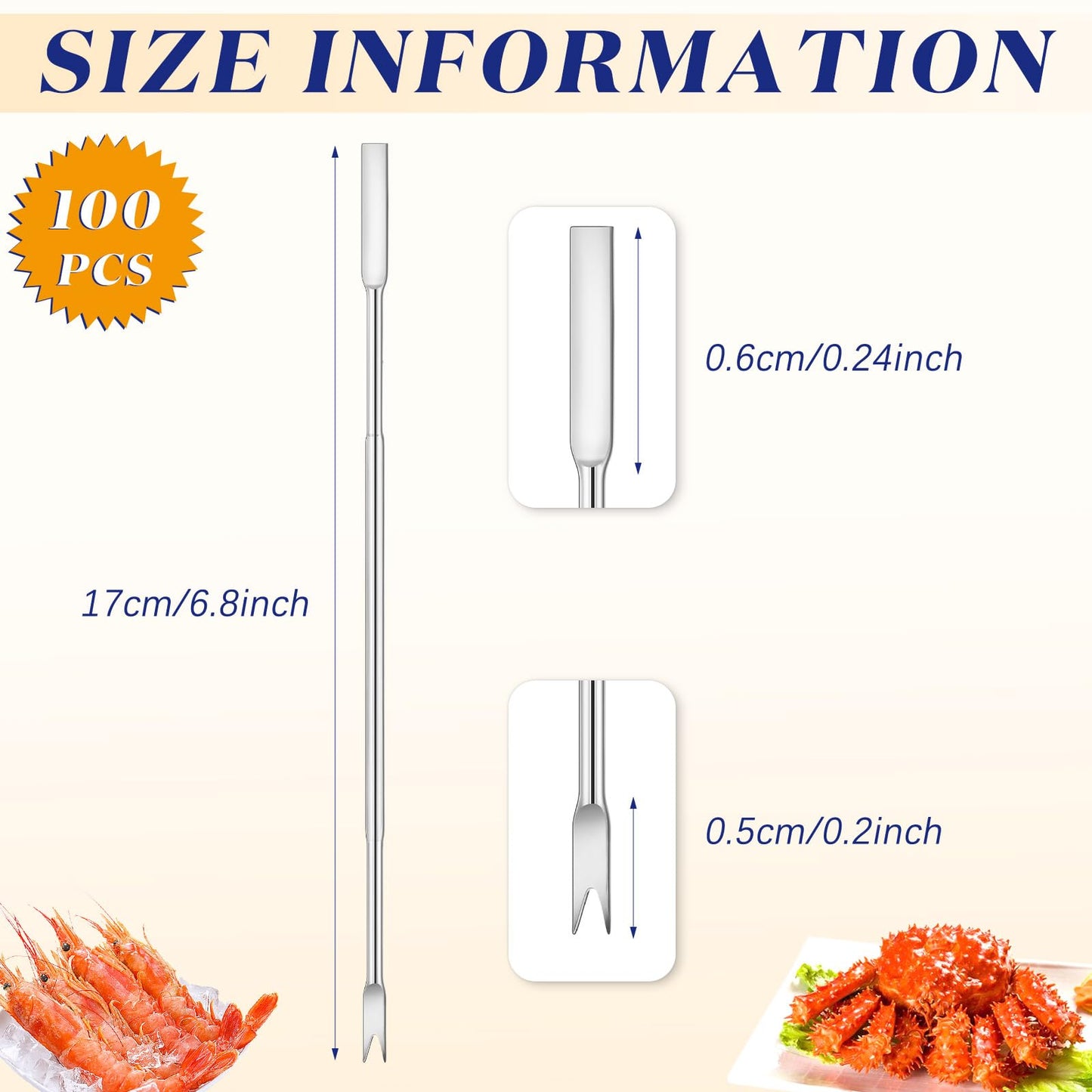 Yaomiao 100 Pcs Stainless Steel Seafood Forks Set Silver 6.8 Inch Crab Forks Seafood Tools Crab Legs Utensils Picks for Eating Lobster Leg Shrimp