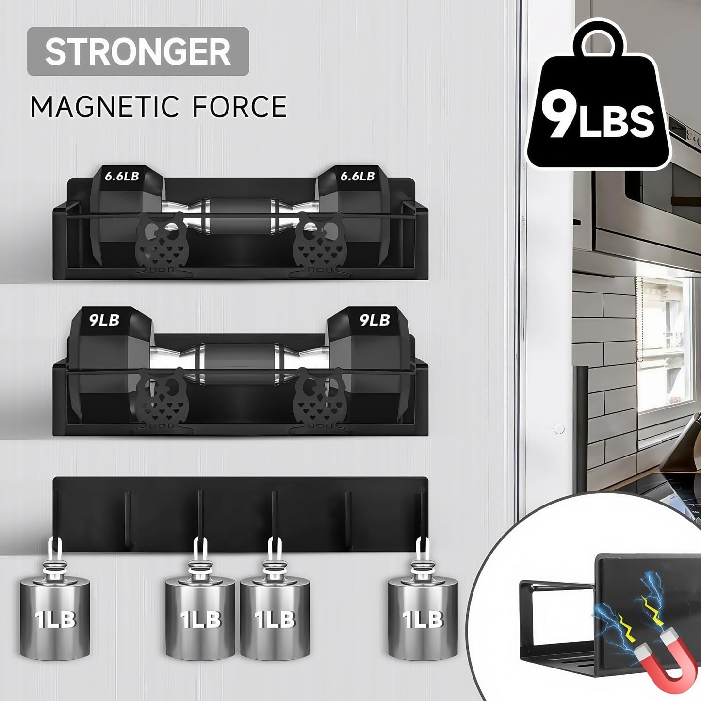 HCBaoXGui Magnetic Spice Rack for Refrigerator,Spice Organizer for Kitchen,Seasoning Organizer Rack,Magnetic Shelf with Hooks,Strong Magnet,Moveable,No Drilling(3 Pack,Black,Owl)