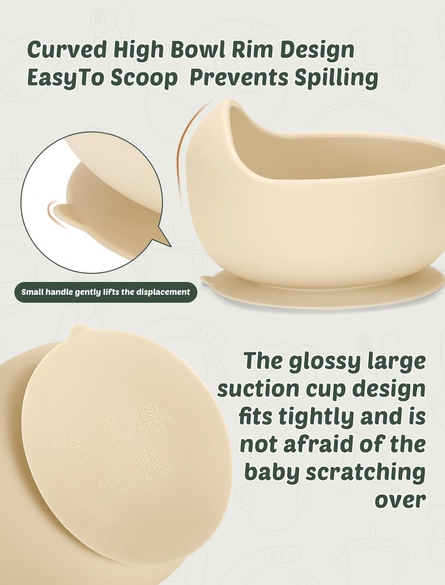 JELLDJK 24 PCS Silicone Baby Feeding Set, Baby Led Weaning Supplies Includes Suction Bowls and Divided Plates, Adjustable Silicone Bib, Spoons&forks, Training cup with straw (Green+Brown+Beige)