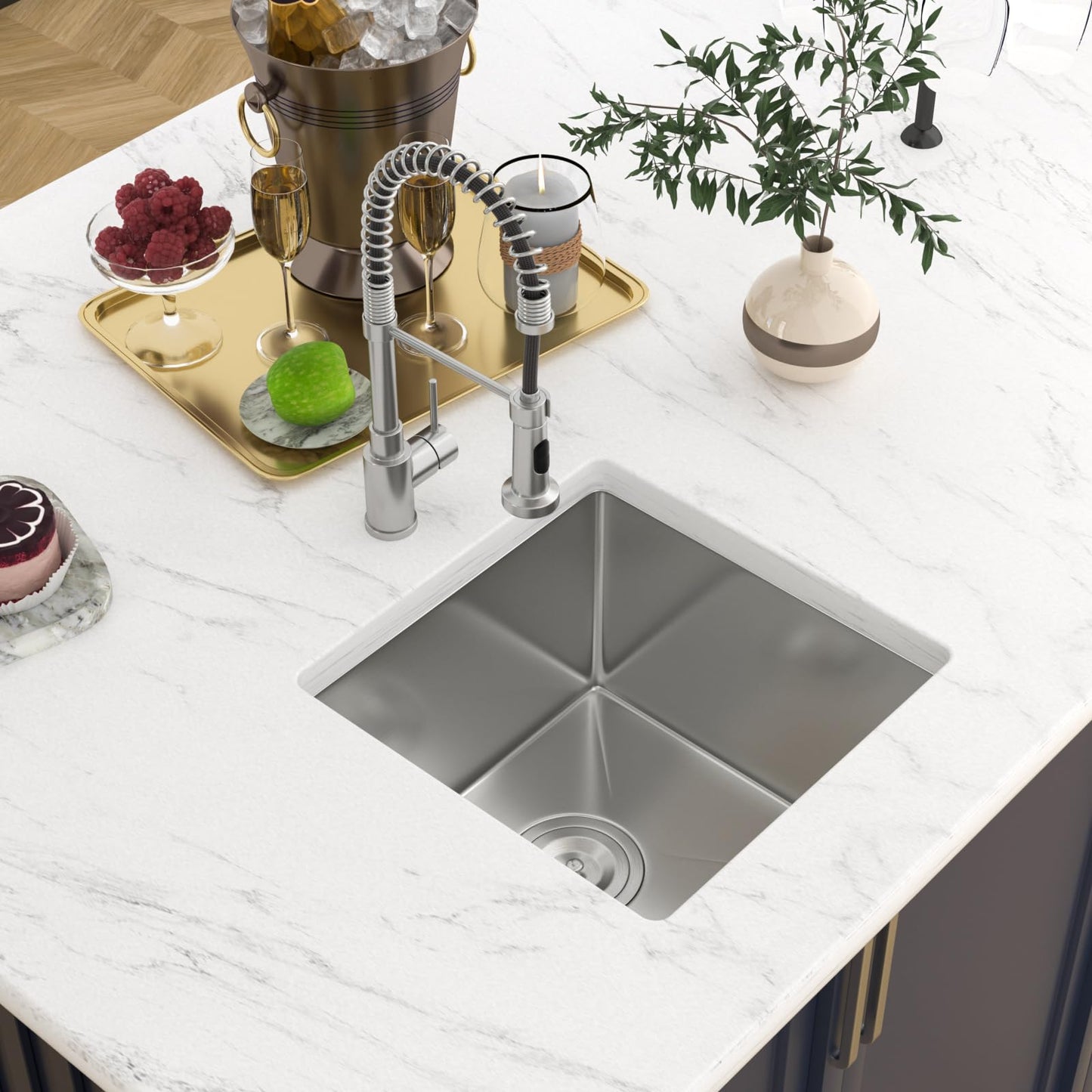Zeayoun 15 Inch Undermount Bar Sink 15 x 15 Kitchen Sink 304 Stainless Steel Single Bowl Under Counter Sink for Outdoor, RV, 15x15x9