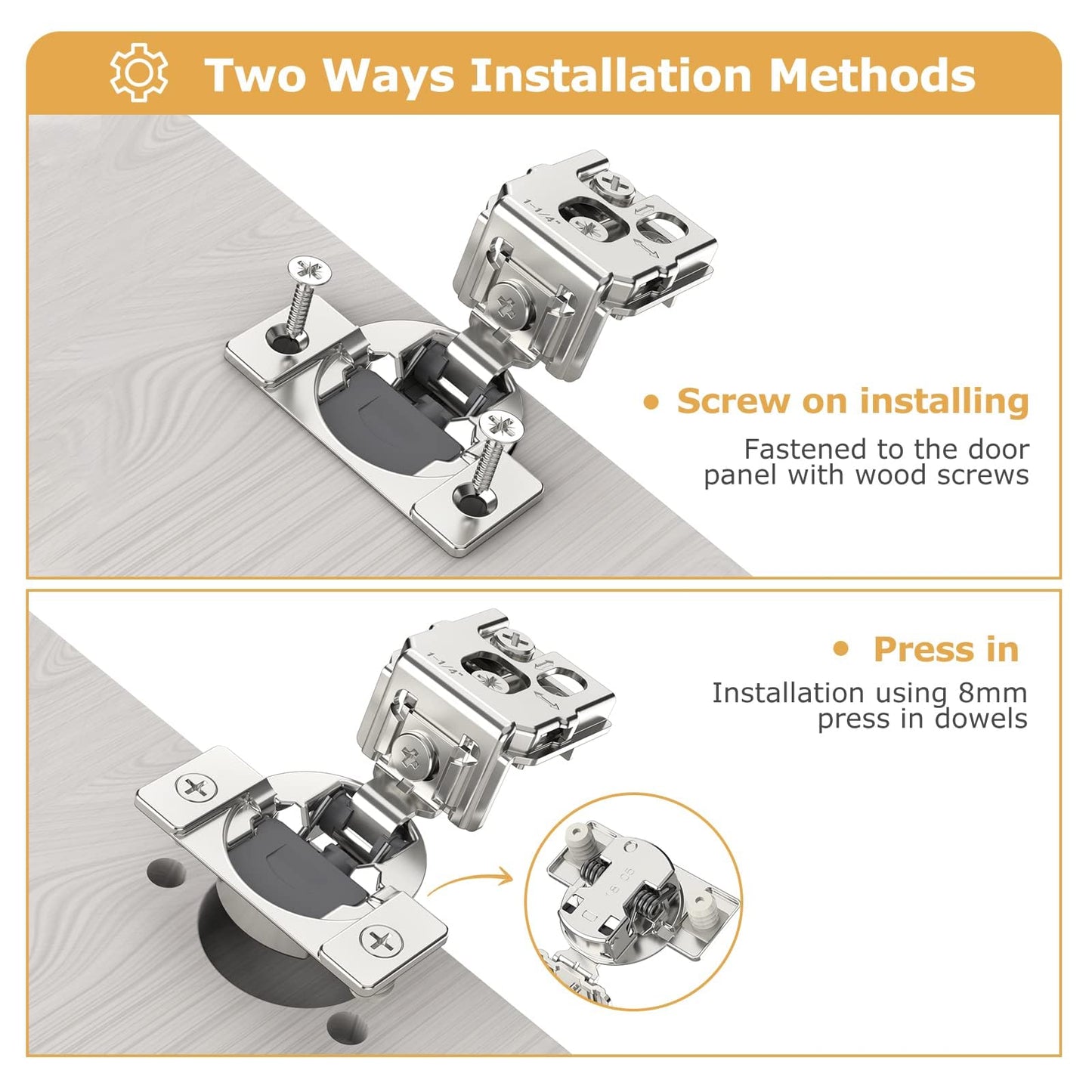 Furniware 50 Pieces 1/2 inch Overlay Soft Close Cabinet Hinges for Face Frame Cabinet, Stainless Steel, 105° Opening Angle, Concealed Self Closing Door Hinges- 3 Way Adjustment
