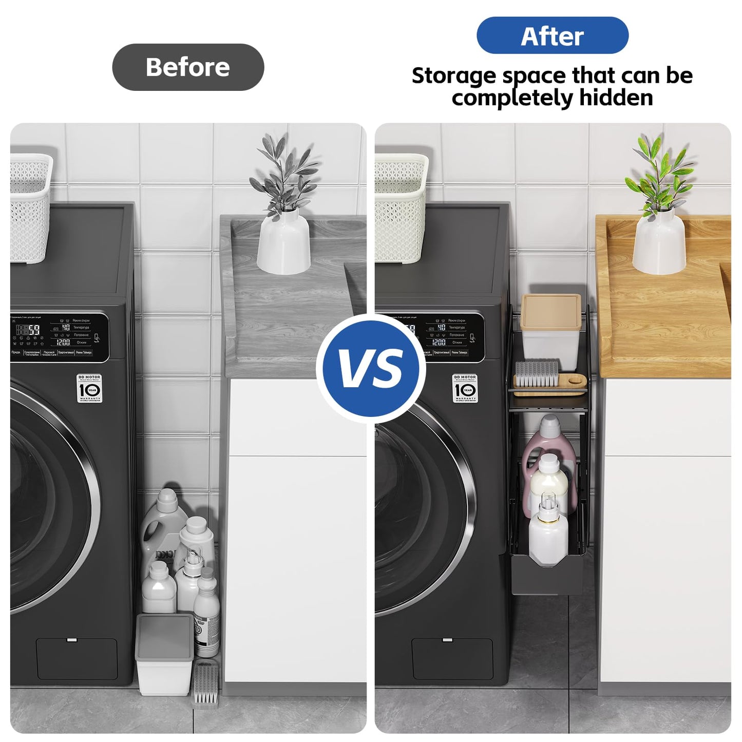 CABTE 2 Tier Magnetic Shelves for Washing Machine with Pull Out Metal Drawer,Magnetic Spice Rack for Fridge,Magnetic Rack with no Installation, Versatile Storage Organizers for Home (Black, 2 Tier)
