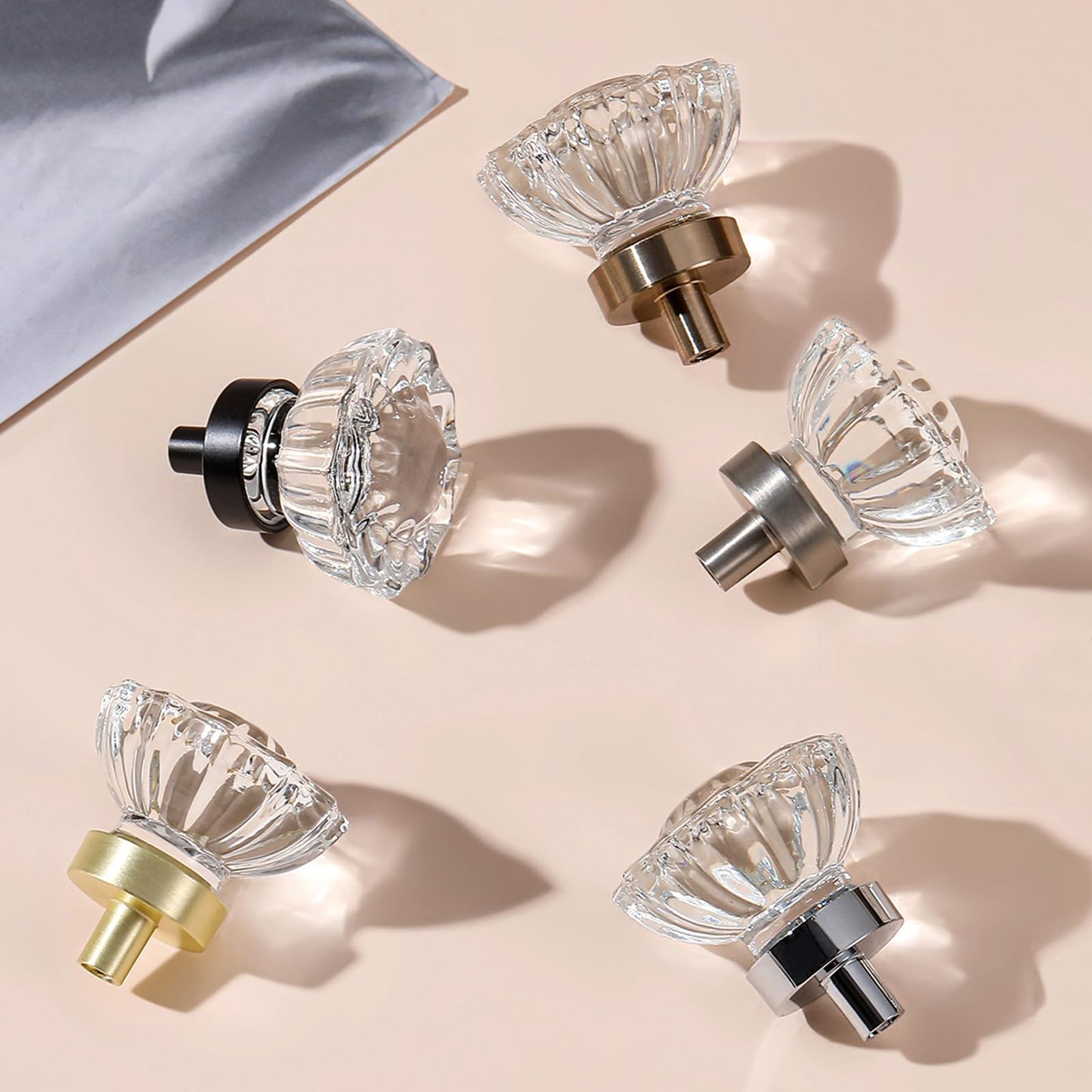 CEYMIO Crystal Cabinet Knobs 16 Pack Clear Glass Pulls for Kitchen Bedroom Bathroom Living Room Furniture, Brushed Nickel Silver Base Old Style Cabinets Closet Dresser Drawers Cupboard Accessories