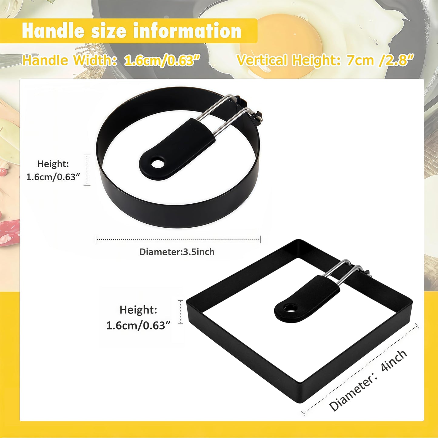 Beiskll 4 Pack Egg Rings for Frying Eggs, Round & Square Egg Cooking Stainless Steel, for English Muffins Pancake, with Silicone Handle